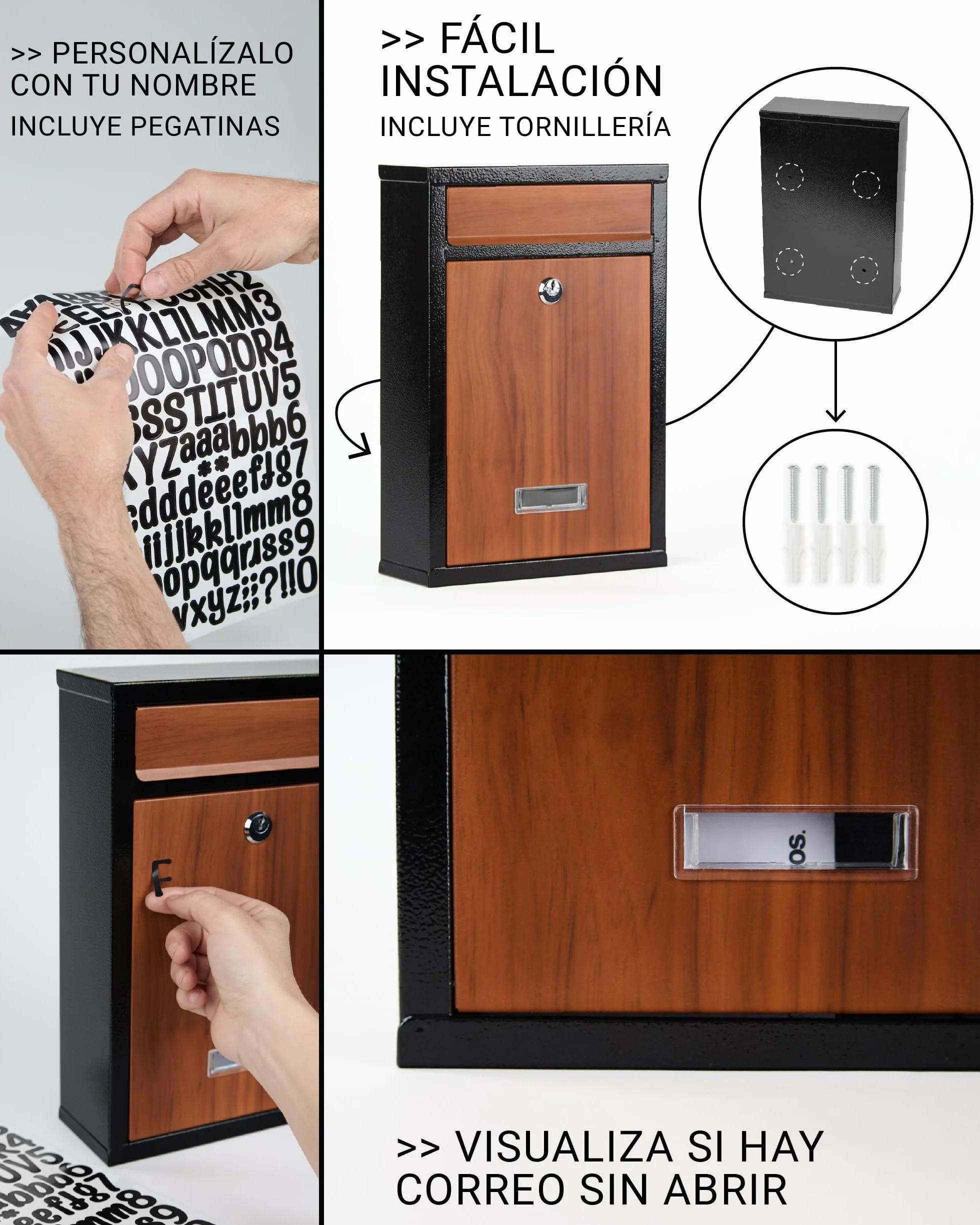 Buzon Exterior de Acero Tamaño M (DIN A4) | Buzones de Correos Exterior con Ventana de Visualización, Pegatinas Personalizables y Diseño Resistente a la Intemperie