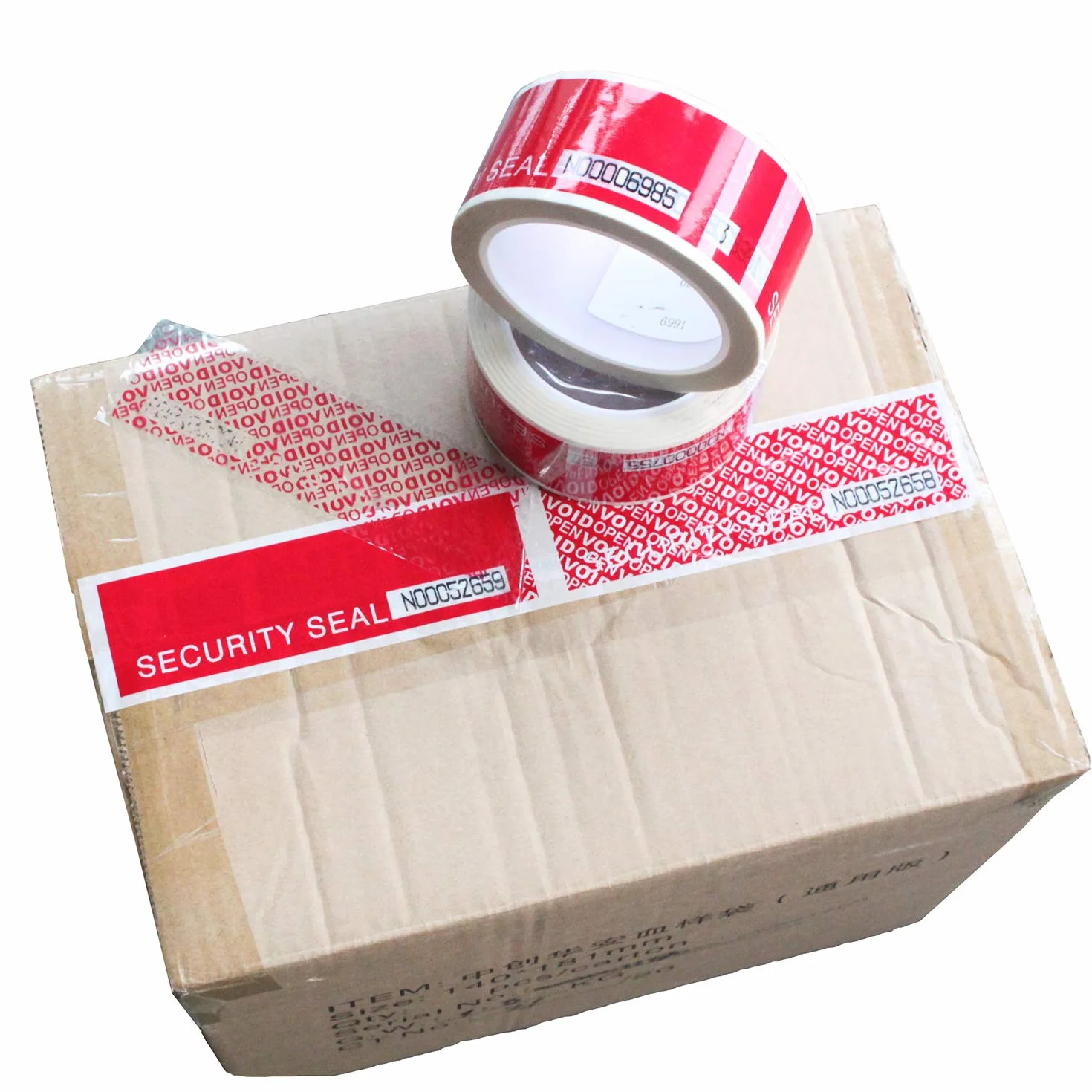1 Rollo 48mm x 50m Rojo Precut Total Transferencia Tamper Evident de Cinta Adhesiva de Seguridad “VOID/OPEN” con Números de Serie