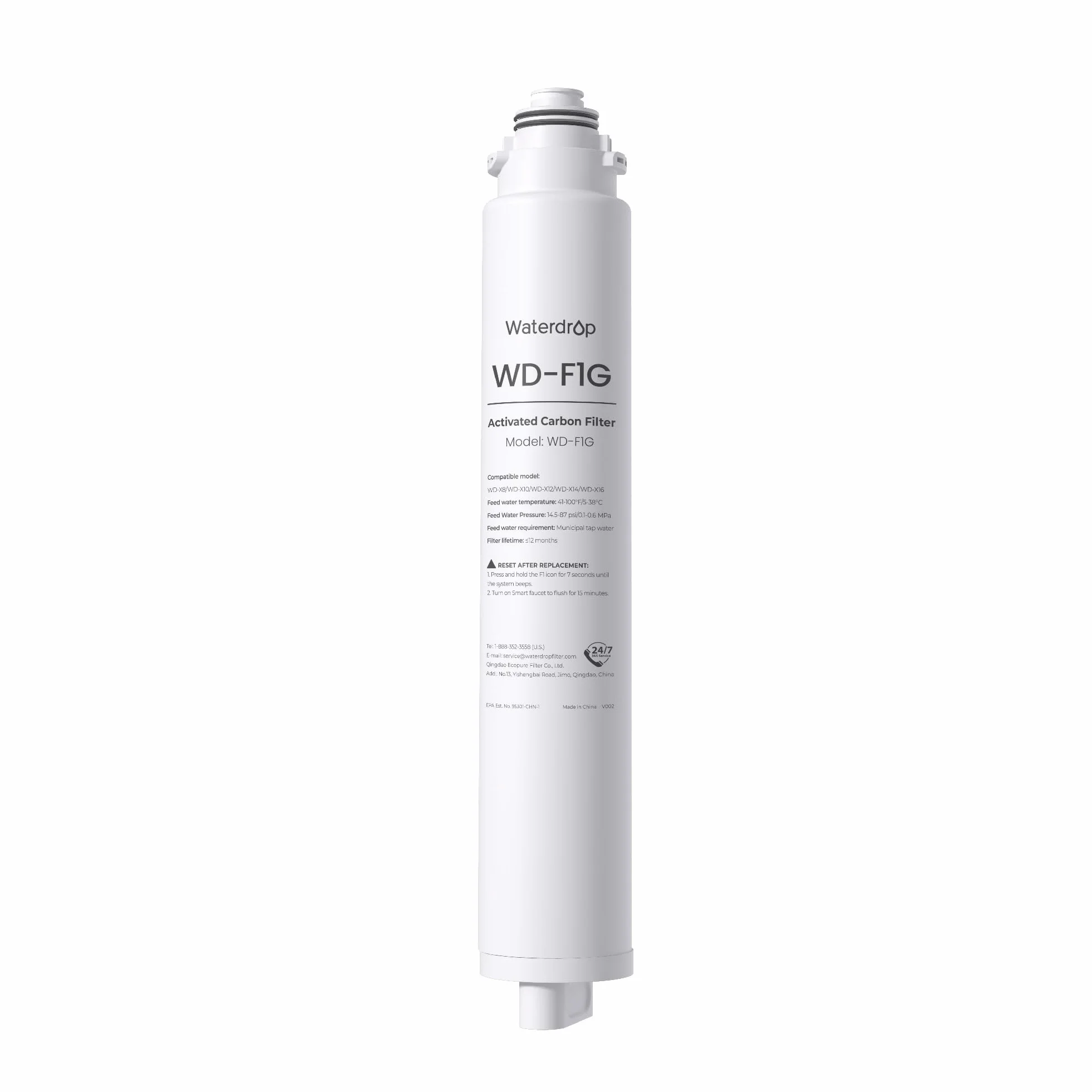 Waterdrop WD-F1G Filtro, Repuesto para Sistemas de Ósmosis Inversa WD-X12-Basic & WD-X8, Vida Útil de 12-Meses