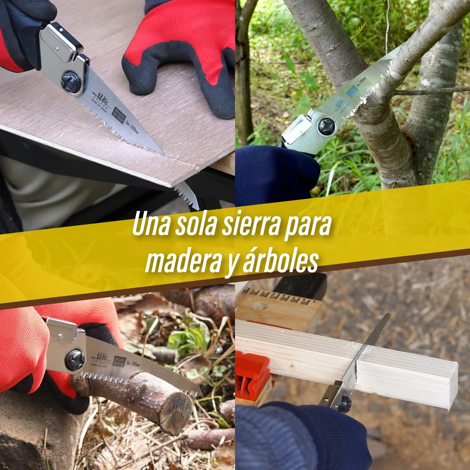 SUIZAN Sierra Plegable Japonesa 120mm Versátil para Madera - Serrucho de Poda Bushcraft Jardinería Carpintería Bricolaje