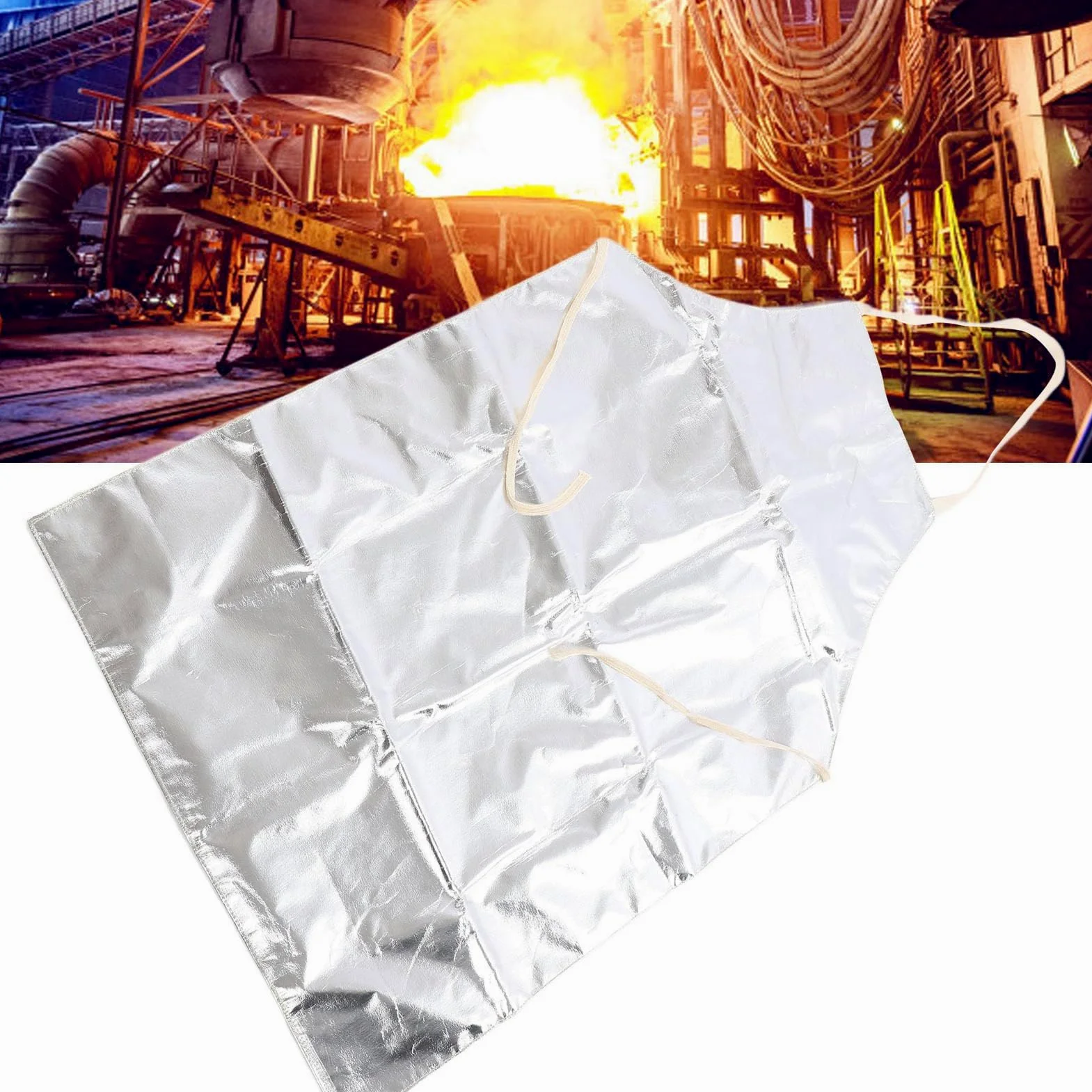 Acouto Delantal de Protección para Cocina Soldadura Barbacoa Resistente al Calor Ignífugo Laboral en Aluminio Ajustable con Bolsillos