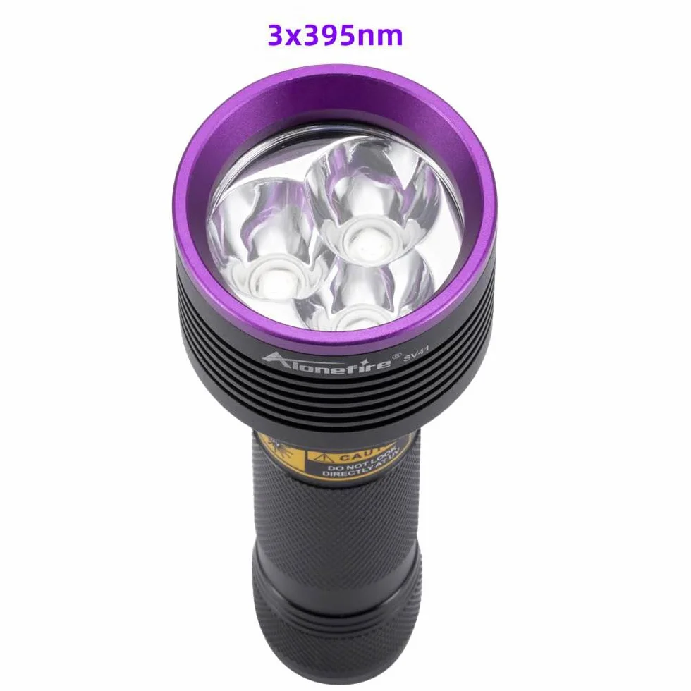 Alonefire SV41 Linterna UV 10W 395nm Profesional Potente Recargable USB Ultravioleta Luz Negra Detector de Orina para Resina, Pesca, Escorpión, Minerales con Gafas Protectoras UV, Batería, Cargador