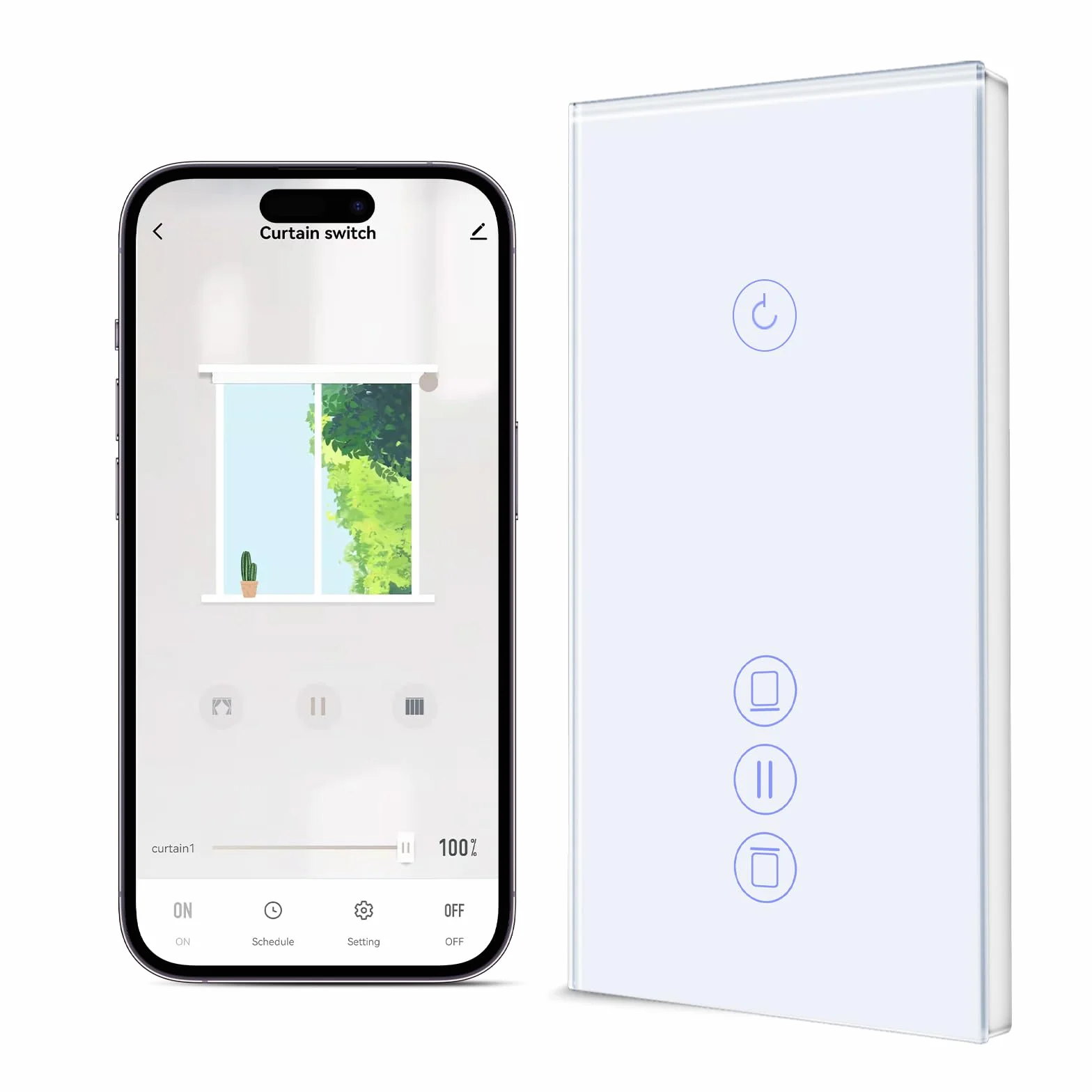 BSEED Interruptor Inteligente con Persiana WiFi,157 * 86mm Blanco,Interruptor Inteligente Pared con Persiana Compatible con Smart Life,Tuya,Alexa y Google Home,Control por Voz,Panel de Cristal