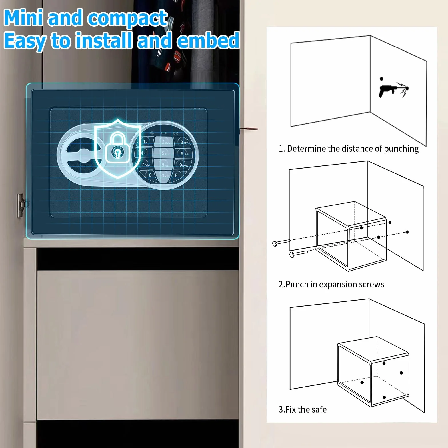 Caja Fuerte Pequeña Electrónica con Cerradura Digital 23x17x17cm Empotrable para Seguridad Hogar