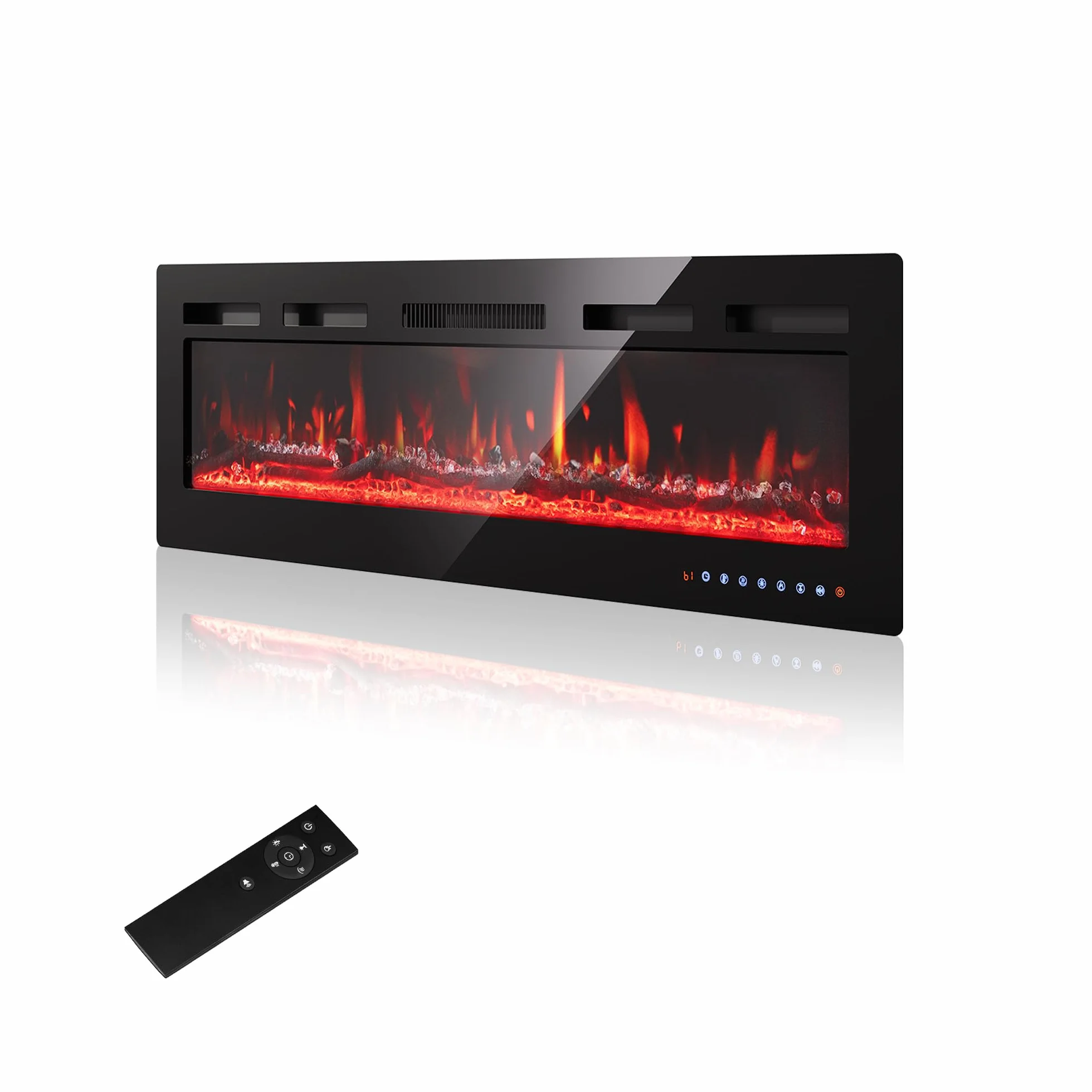 Chimenea Eléctrica 36"/92cm – Llama 12 Colores & Crujido, 900W/1800W, Termostato Preciso (15-30°C), Pantalla Táctil & Mando – Ideal para Paredes Multimedia