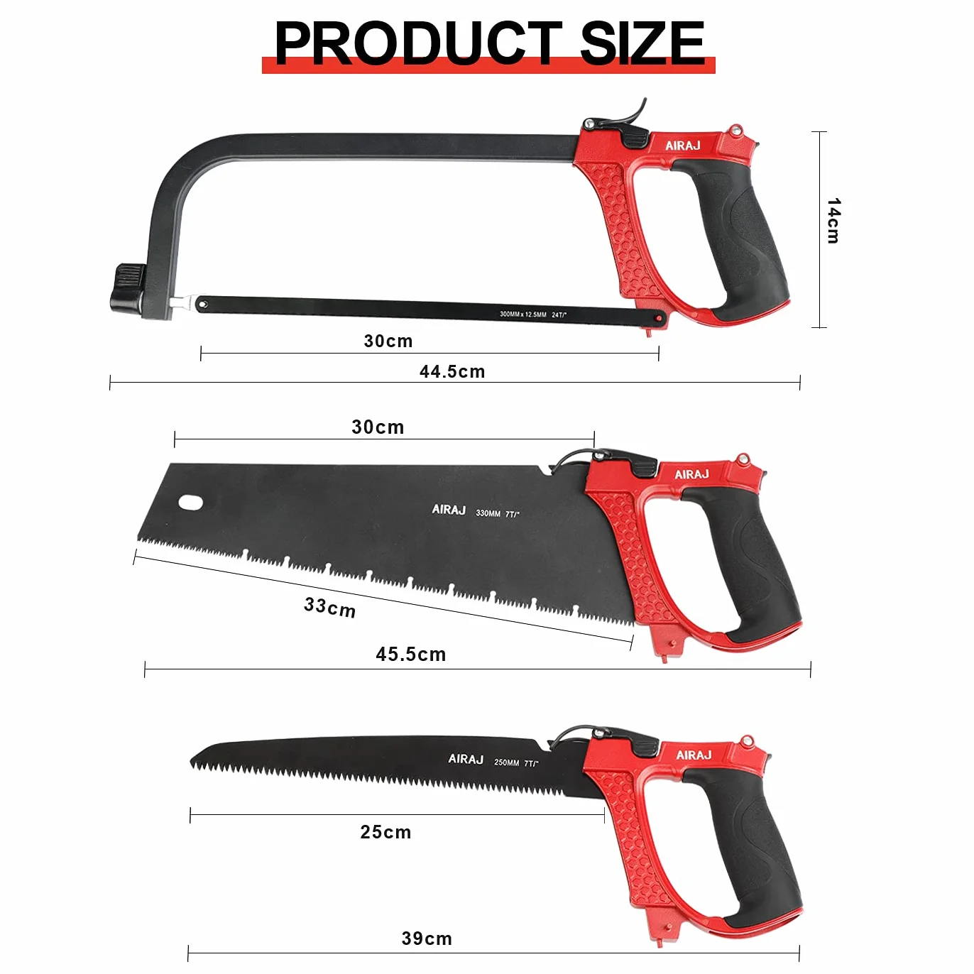 AIRAJ Sierra de Arco Metálica Tres en uno 250MM 300MM 330MM Cortar Madera Metal PVC