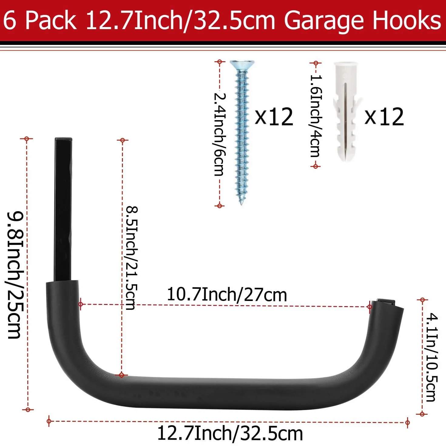 Ganchos de garaje resistentes, colgador de escalera de 31.5cm, gancho de montaje en pared para organizador de interiores al aire libre, sillas plegables, bicicleta, herramientas