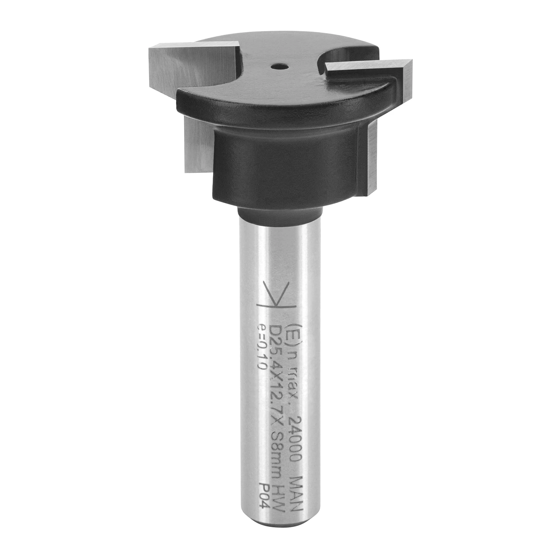 ENT 16270 Fresa para ensamble de cajones, en carburo, vástago (S) de 8 mm, diámetro (D1) de 25,4 mm, longitud útil 1 (NL1) de 12,7 mm, diámetro 2 (D2) de 19 mm, longitud útil 2 (NL2) de 3,97 mm, longitud total (SL) de 32 mm