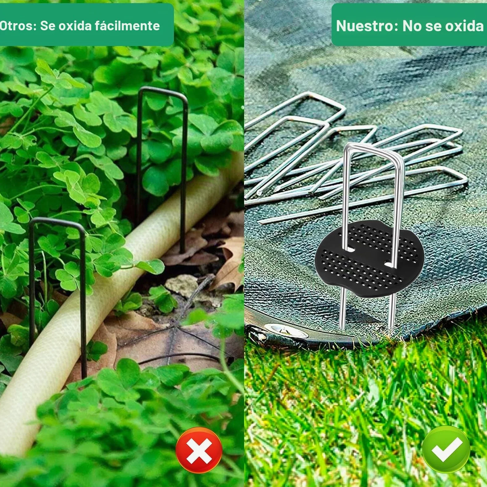 Frasheng Grapas Césped Artificial, 100 Grapas para Jardín y 30 Arandelas, 150x30x3mm, Acero Galvanizado, Grapas para Malla Antihierba, Cesped Artificial y Jardin