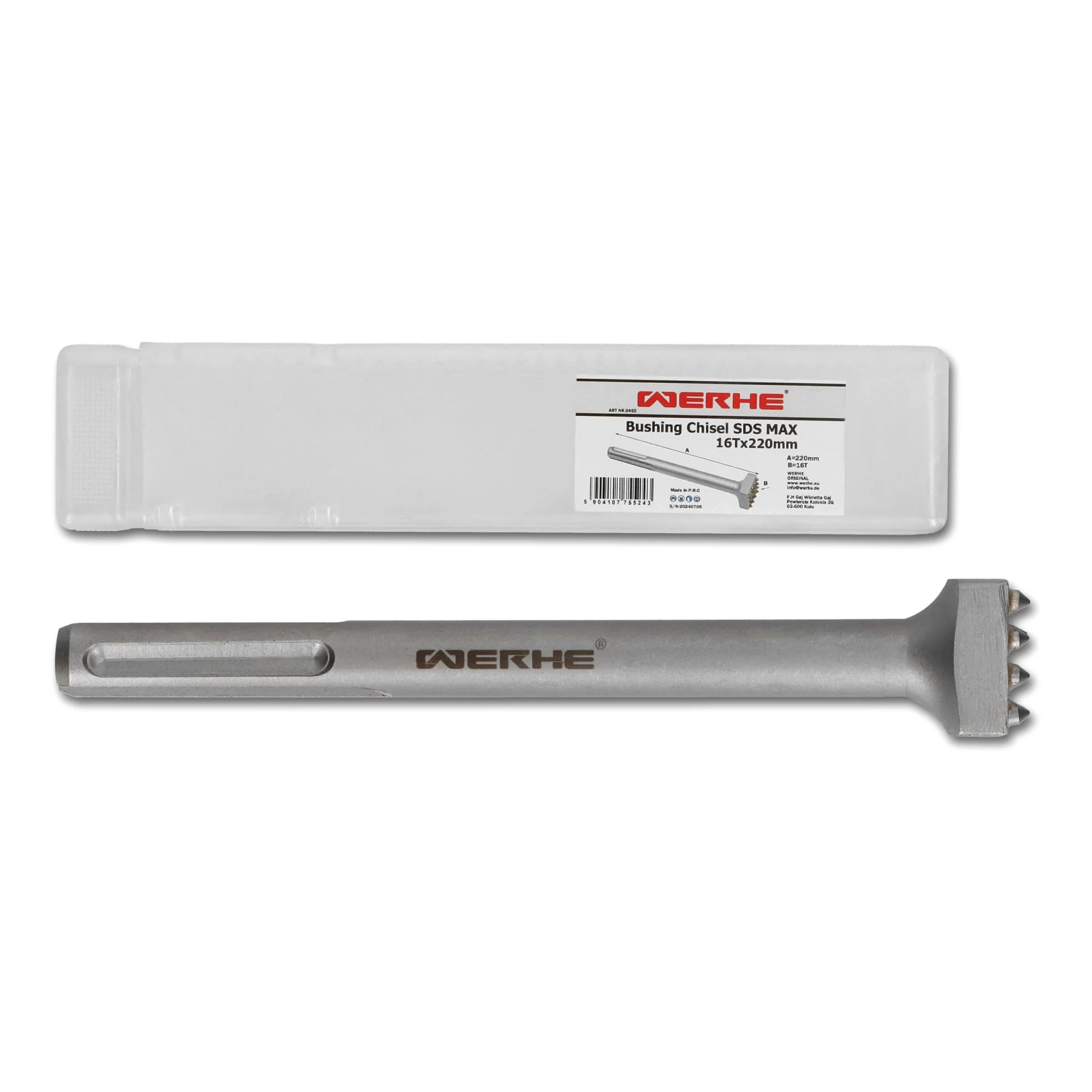 WERHE Cincel de bujarda SDS MAX 16 dientes, 220 mm – Para el trabajo de hormigón y piedra