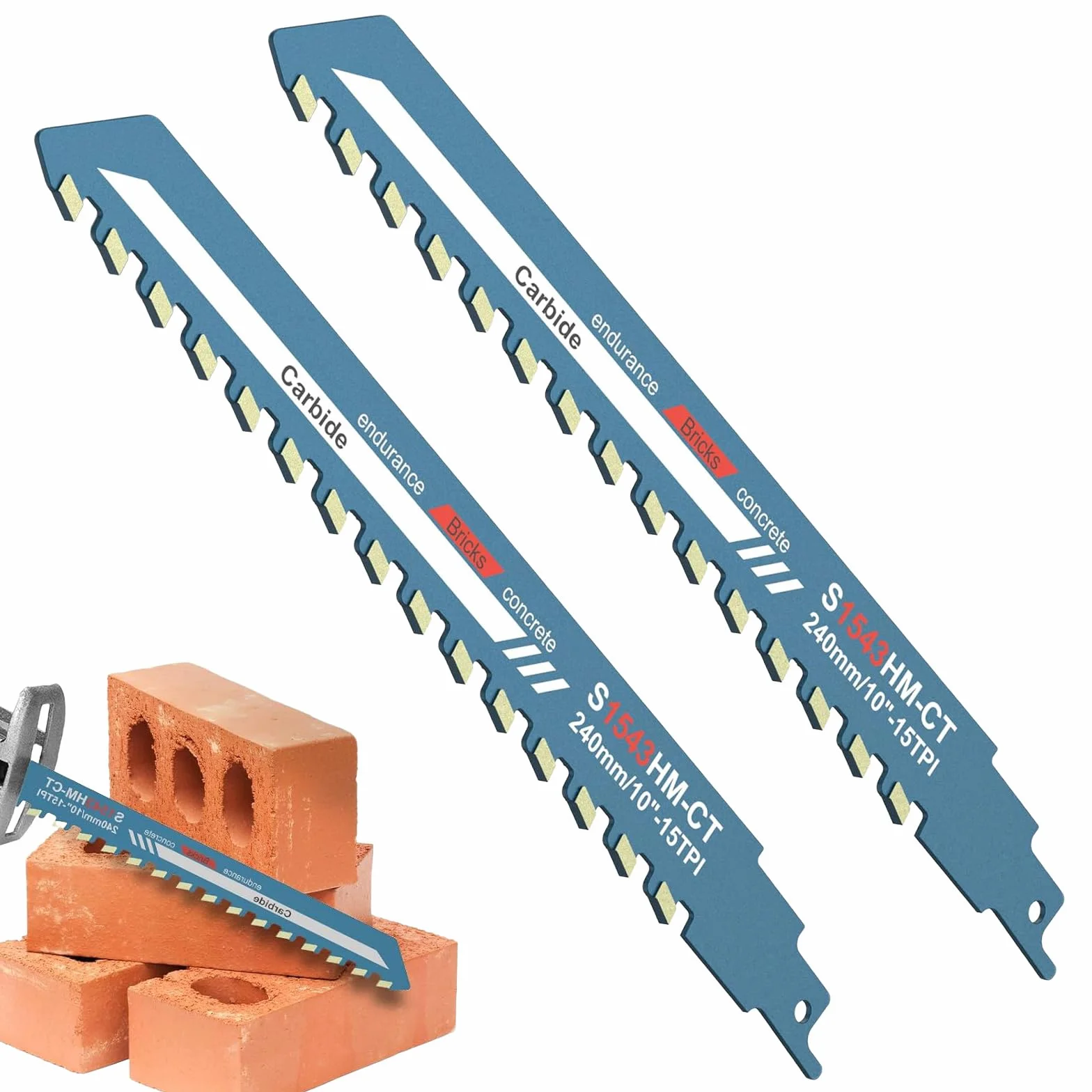 2 hojas de sierra alternantes de 10 pulgadas, hojas de sierra de mampostería con punta de carburo para hormigón, ladrillo, cemento, corte de hormigón aireado, sierras de receta de vástago universal
