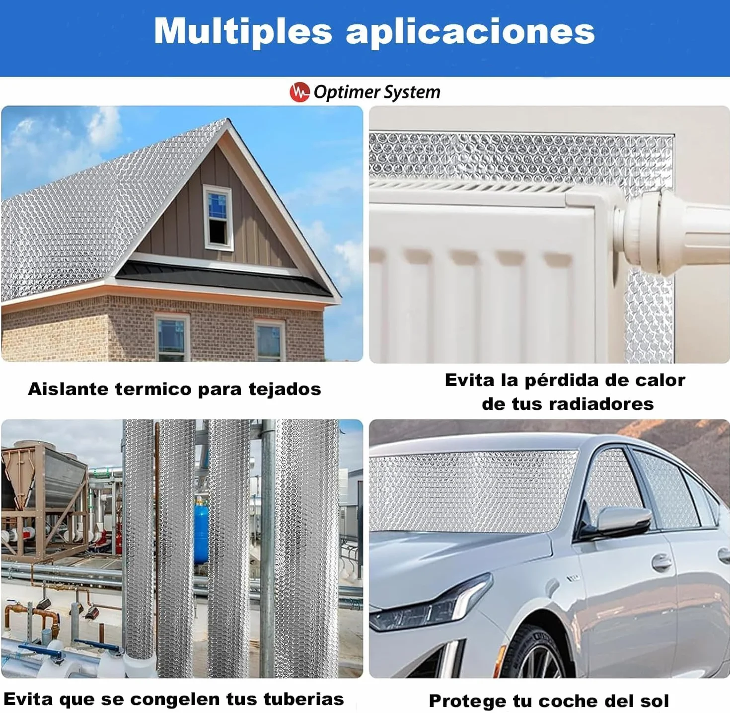 AISLANTE TERMICO MULTIUSOS PREMIUM | Reduce el Frio y el Calor |100% ALUMINIO|Aislante Termico para Ventana, Pared, Suelo, Techo, Coche, Garaje [ 0.6 X 5m ] (3m²) + 2 cintas adhesivas