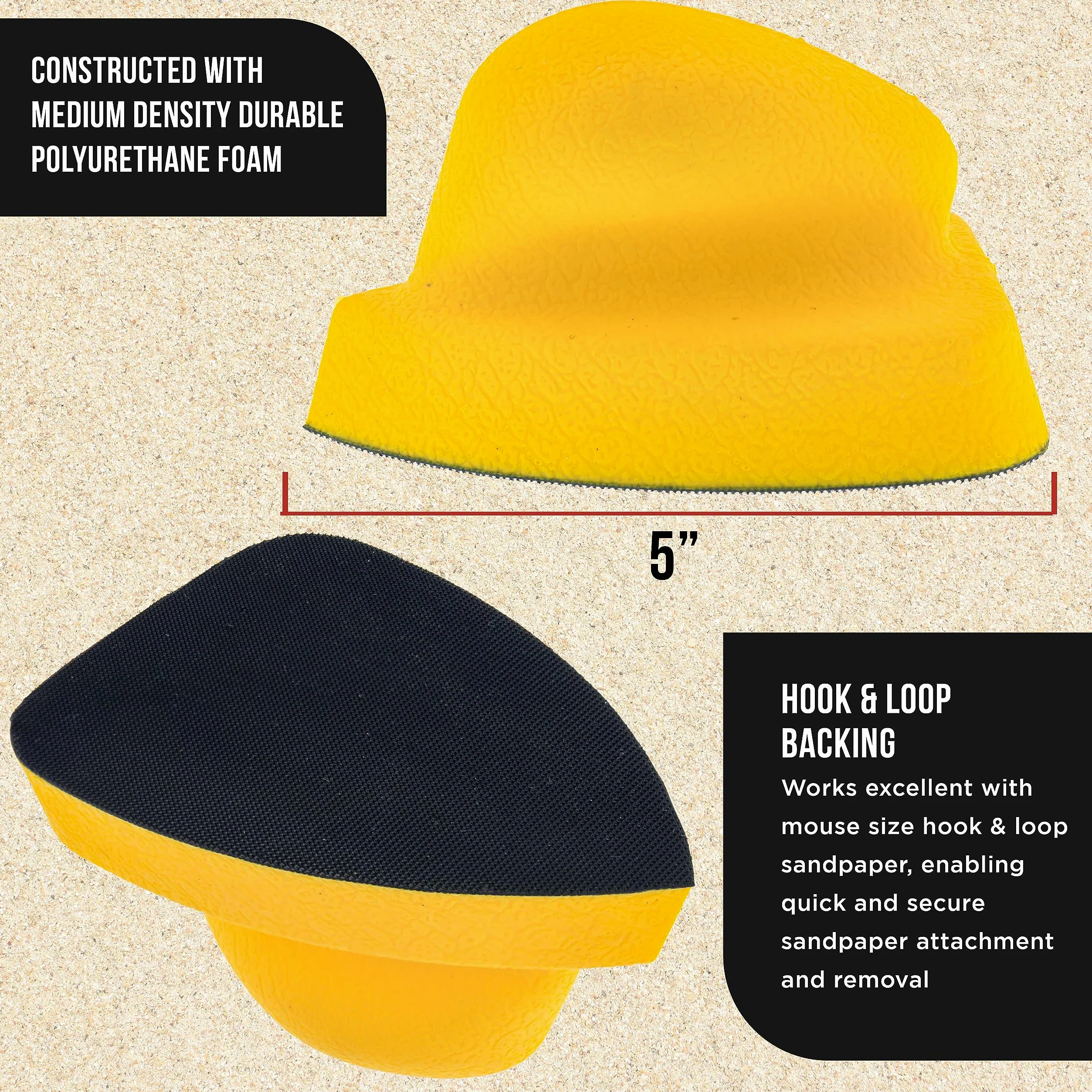 Dura-Gold Pro Series - Bloque de lijado a mano con forma de papel de lija para discos de lija de tamaño de ratón con velcro, paquete de 2, almohadilla de lijadora para preparación de pintura de