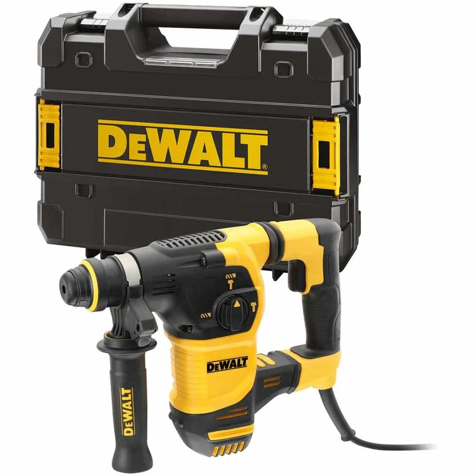 DEWALT D25333K-QS - Martillo Perforador SDS-Plus 30 mm, 950W, 3.5 J, 0-1,150 rpm, 0-4,300 IPM, Sistema de Control de Vibración, Incluye Maletín de Transporte, Empuñadura y Tope de Profundidad