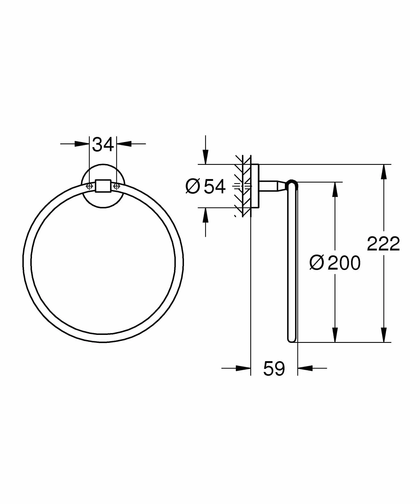Grohe Start Cosmopolitan QuickFix - Toallero Individual de argolla, Cromo, para Pegar (Pegamento QuickGlue A1) o atornillar, Ref. 41167000