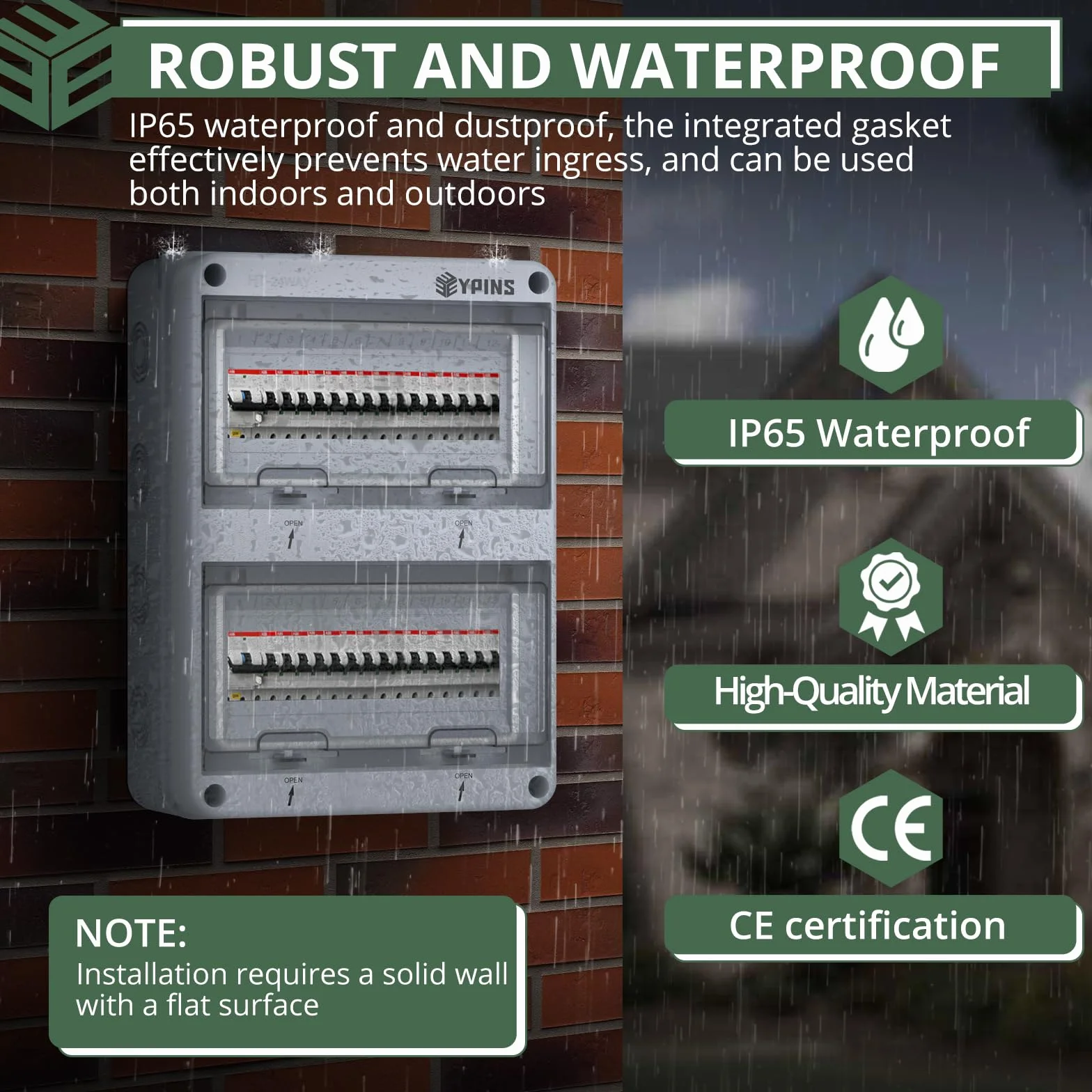 EYPINS Caja de Distribución de Superficie 2 Filas y 24 Módulos Caja Electrica Caja de Fusibles IP65 Impermeable y Antihumedad, Subdistribuidor con Junta Perimetral para Jardín o Exteriores
