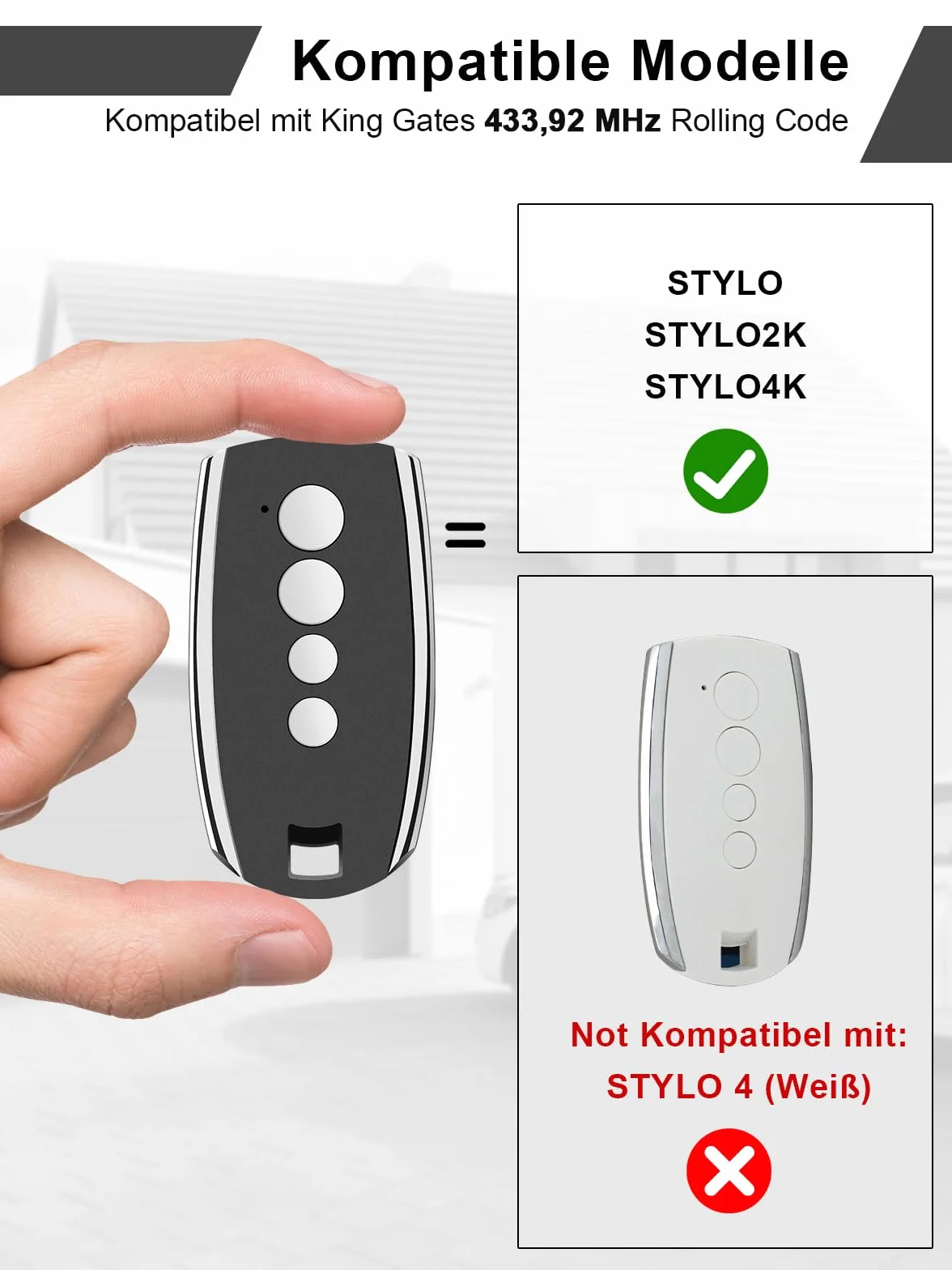 Repuesto King Gates STYLO, STYLO2K, STYLO4K Abrepuertas de garaje Mando a distancia, 433,92 MHz Mando a distancia para puertas de garaje, 4 canales Código variable, 3 unidades