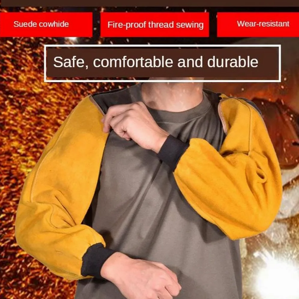 1 Par de Resistentes de material cuero para Soldadura con Elástico, Amarillo a
