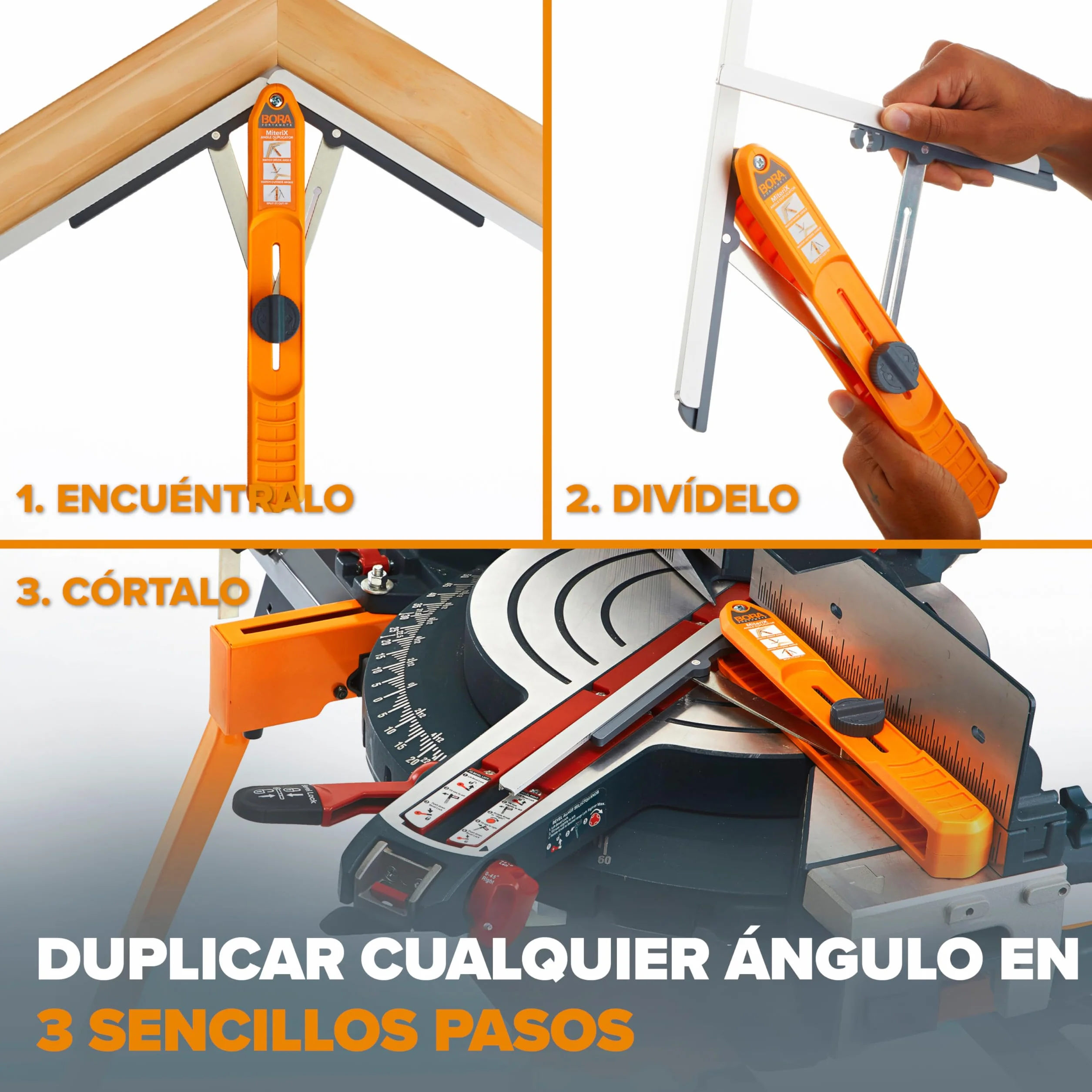 BORA MiteriX Medidor de Ángulos para Cortes de Inglete Precisos, Herramienta de Duplicación de Ángulos, Aluminio