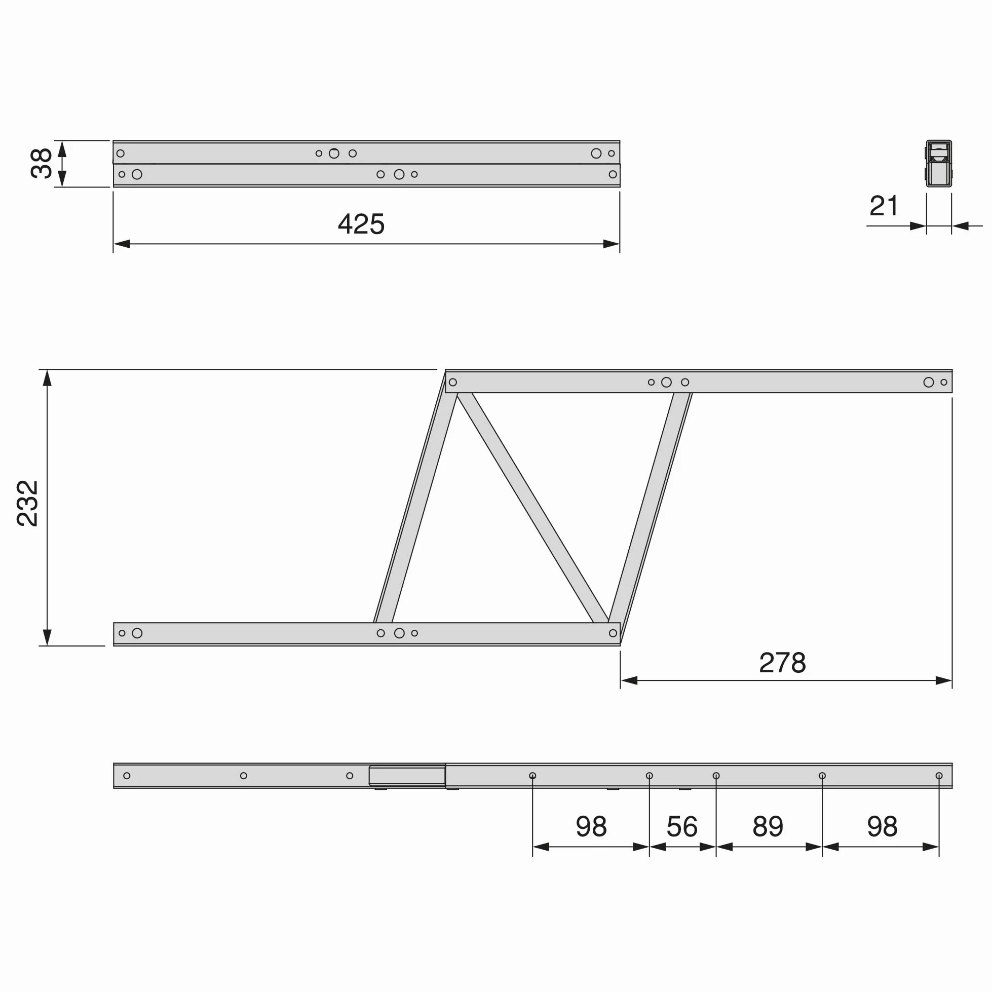 Emuca - Juego de 2 mecanismos elevables para mesas de centro, Bisagra de Mesa elevadora, permite elevar la mesa 192mm, Acero, Pintado negro