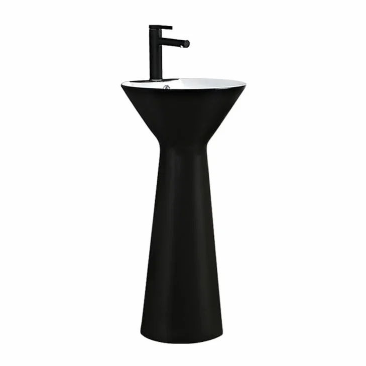 Lavabo Fregadero De Pie Fregadero de pedestal minimalista moderno, lavabo de columna de cerámica mate, lavabo de tocador de pie de piso de baño de una pieza con kit de drenaje y grifo Fregadero indepe