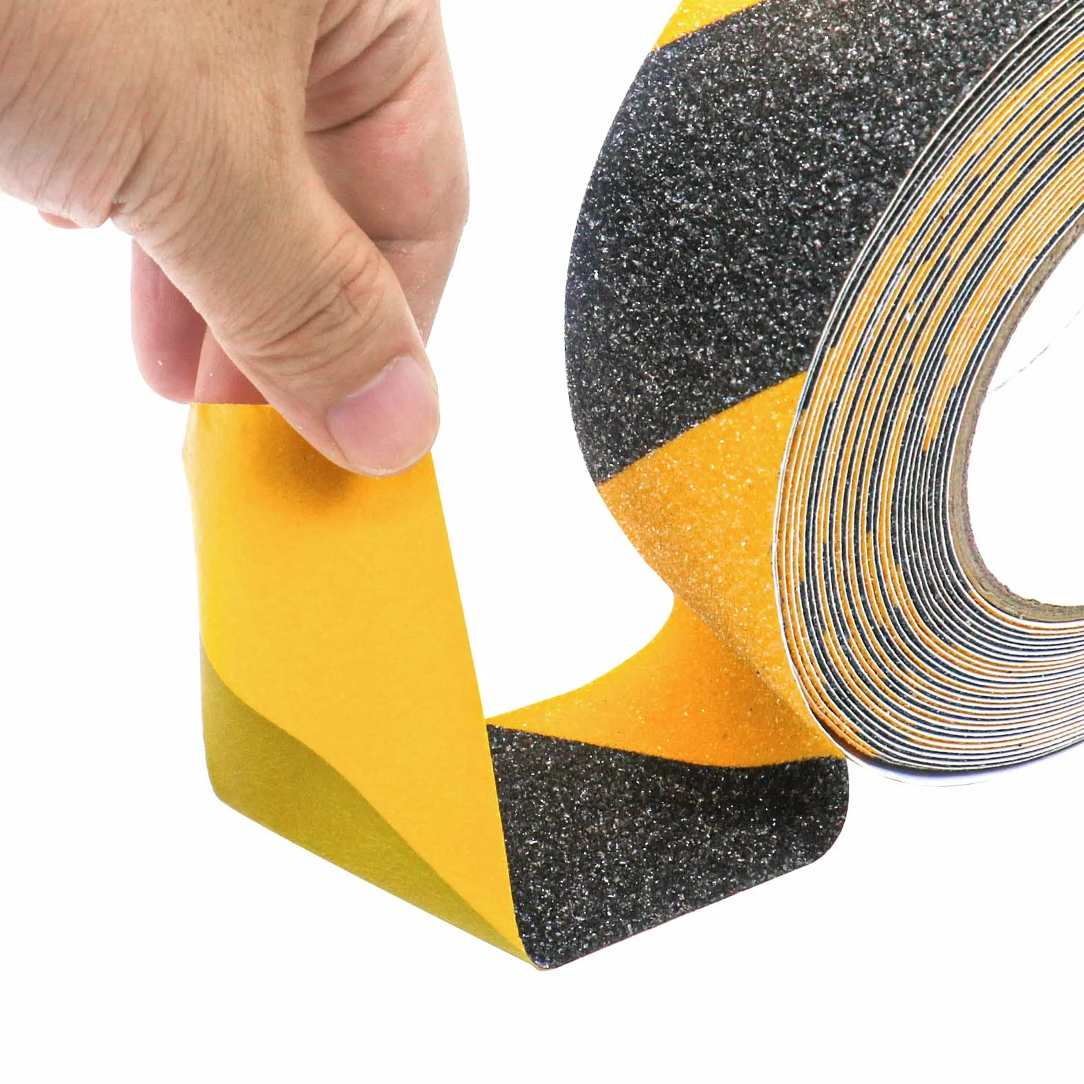 Cinta Adhesiva Antideslizante 2 Rolls de 10 m x 50 mm, Alta Tracción Fuerte Apretón Abrasivo, Cinta Antideslizante Seguridad para Exteriores y Interiores,BOMEI PACK (negro amarillo)