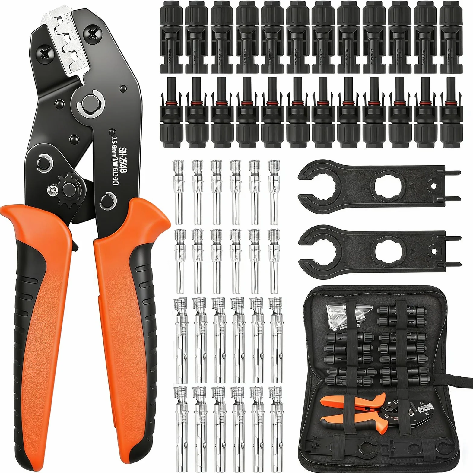 Crimpadora Terminales Para 2.5/4.0/6.0 Mm²cable Solar ，12 Pares Conectores Solares，2 Piezas Llaves，Para El Montaje De Cables De Paneles Solares