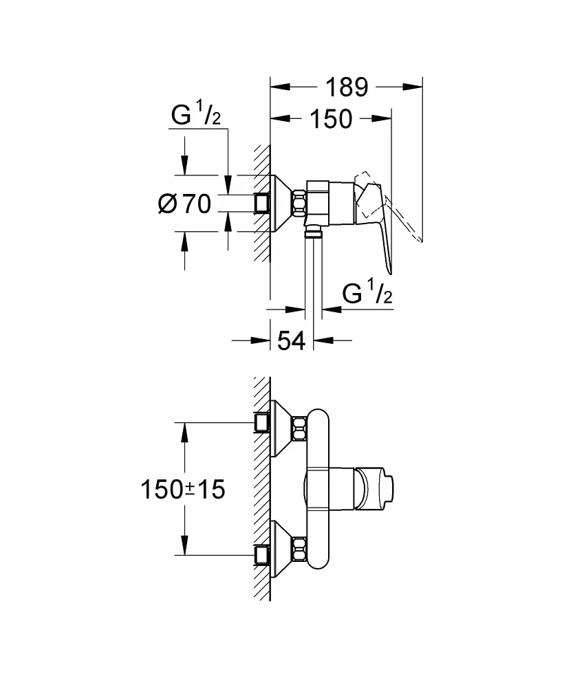 Grohe BauEdge Grifo de baño Mezclador monomando de ducha Cromo
