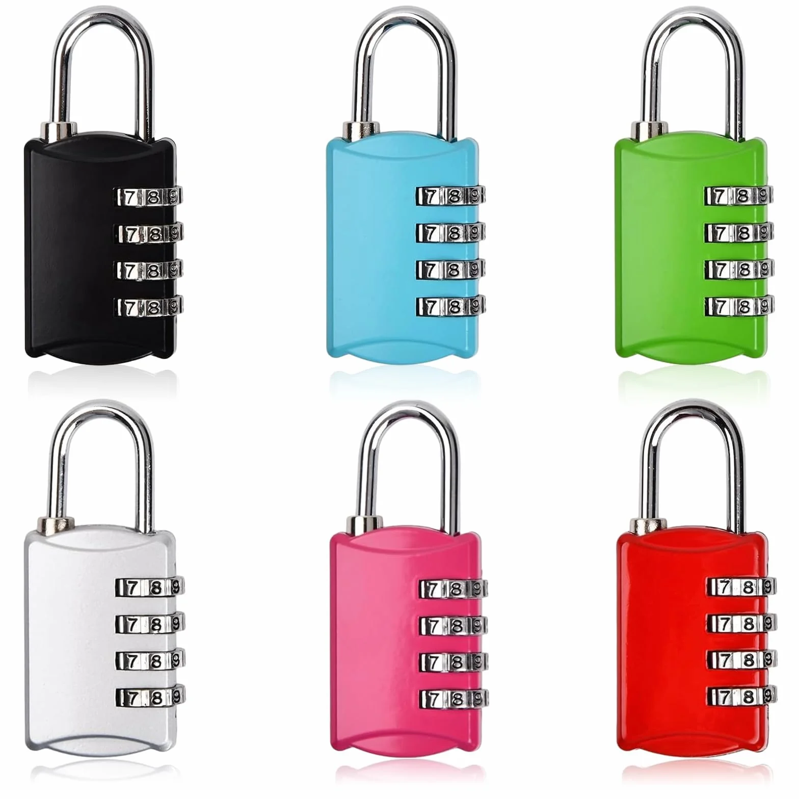Candado Código 4 Dígitos, 6 Candados Pequeños Combinación Cadena, Cerradura Taquilla Puerta Jardín Garaje