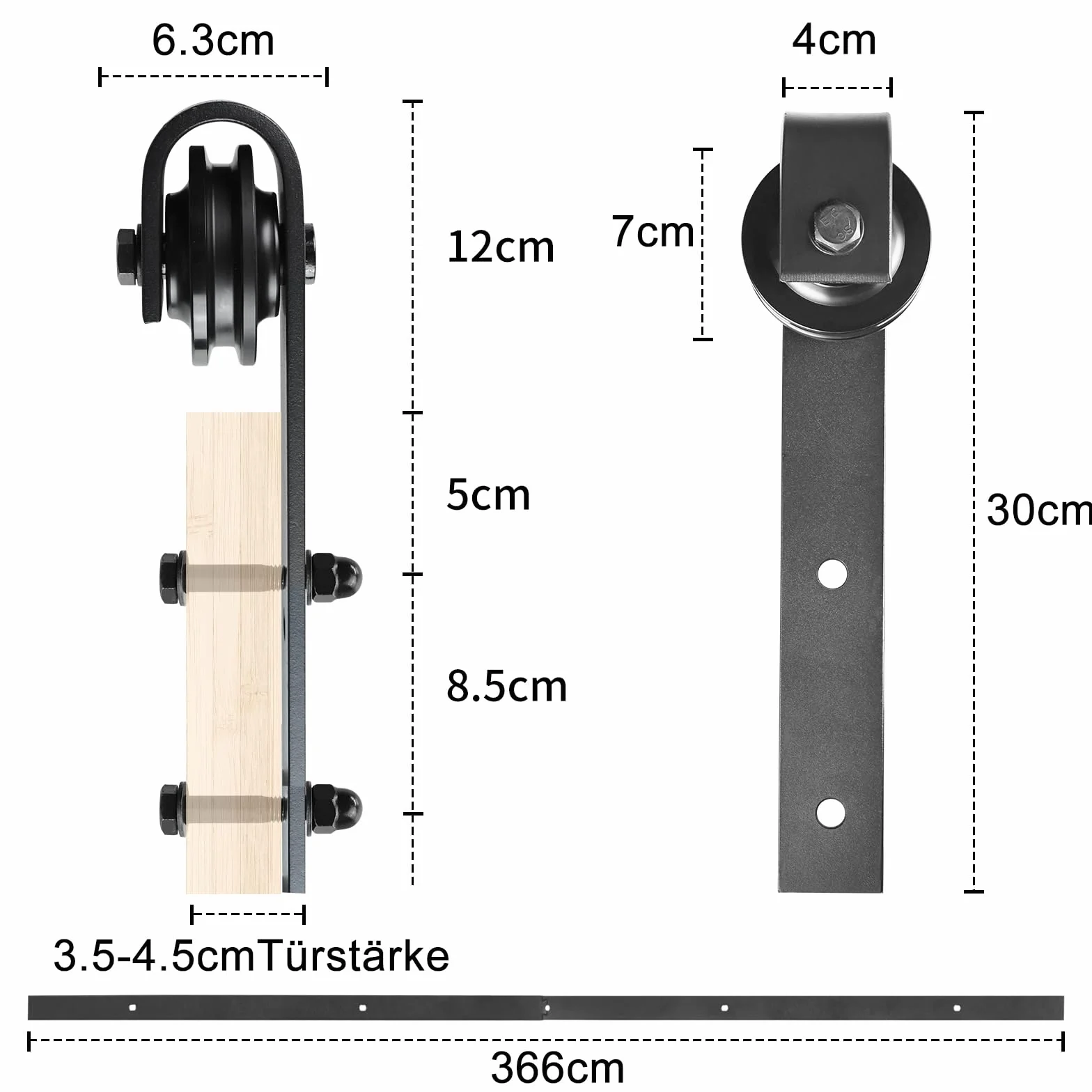 UISEBRT Kit de rieles para puerta corrediza de granero de 366 cm, de acero al carbono, para puerta de granero, armario, riel deslizante, juego de rieles para colgar, color negro