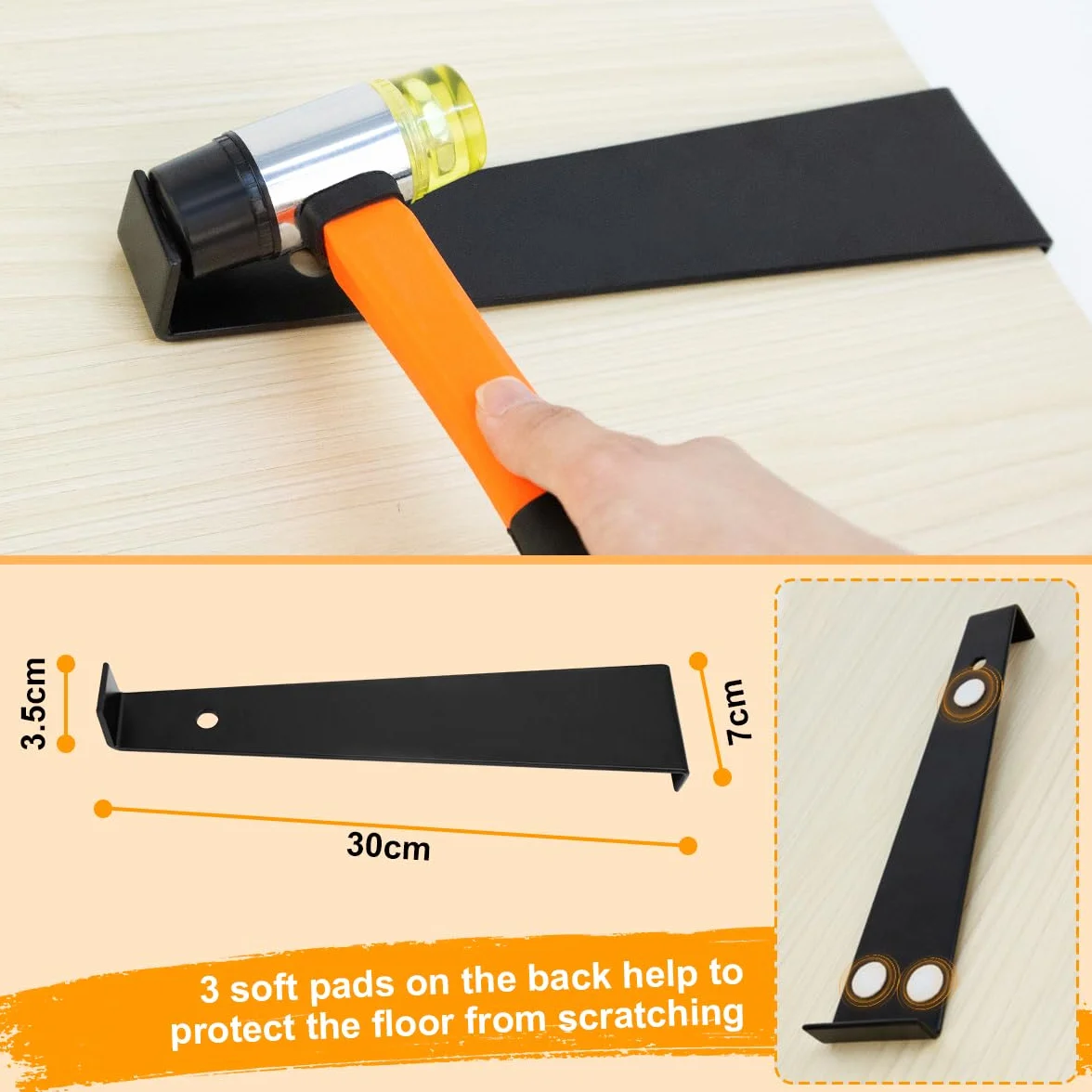 Herramientas de suelo laminado, kit de instalación de suelos de madera de 35 piezas, kit de suelo laminado con espaciadores de suelo, mazo de goma, bloque de roscado de goma, espaciadores y cinta