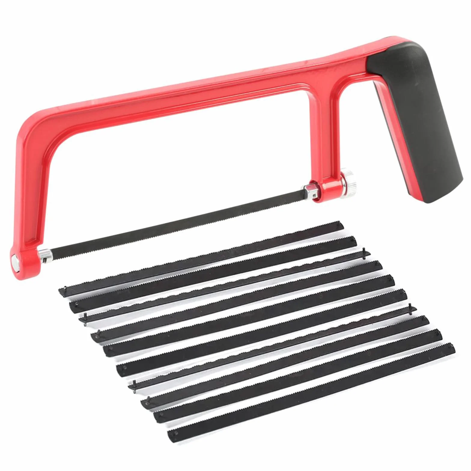 Sierra de Arco Mini Con 10 Hojas de Acero - Para Cortar Metal, Plástico, Tubería de PVC - Sierra de Mano Junior Pequeña
