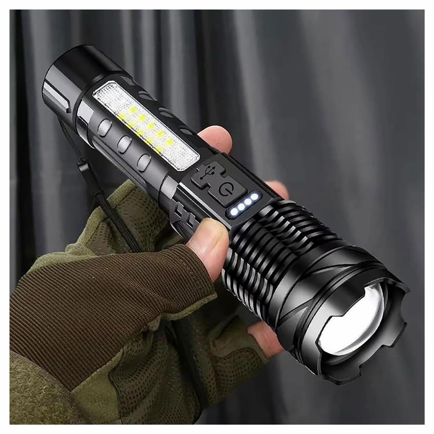 Outdoor Strong Light Flashlight USB Rechargeable 1500 Lumens, Earc Strong Flashlights High Lumens, Flash Lights for Camping, Waterproof, Zoomable(2 pc)