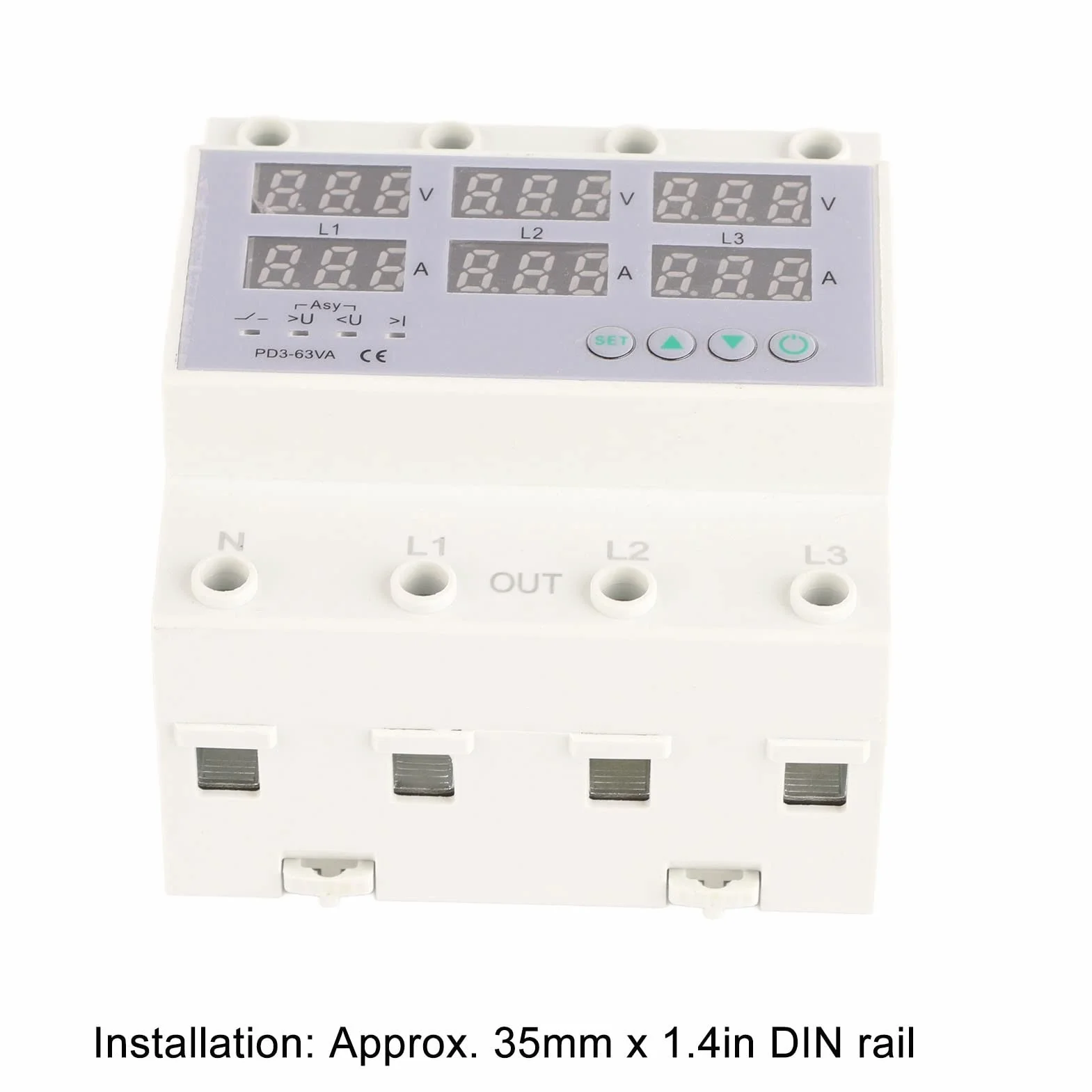 63A Probador Múltiple Amperímetro Voltímetro Riel DIN Trifásico CA 390‑500V Protector Sobrecorriente Sobrevoltaje Automático