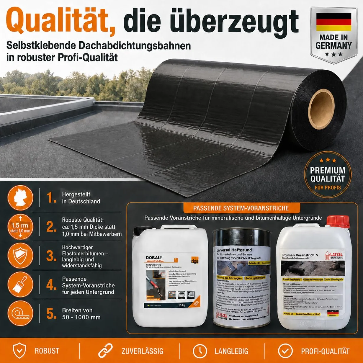Banda autoadhesiva para impermeabilización de techos, corte 1 m - 1 m² Negro – Banda para tejado de betún con capa superior de aluminio – impermeabilización de techo sin llama – para cobertizo, casa