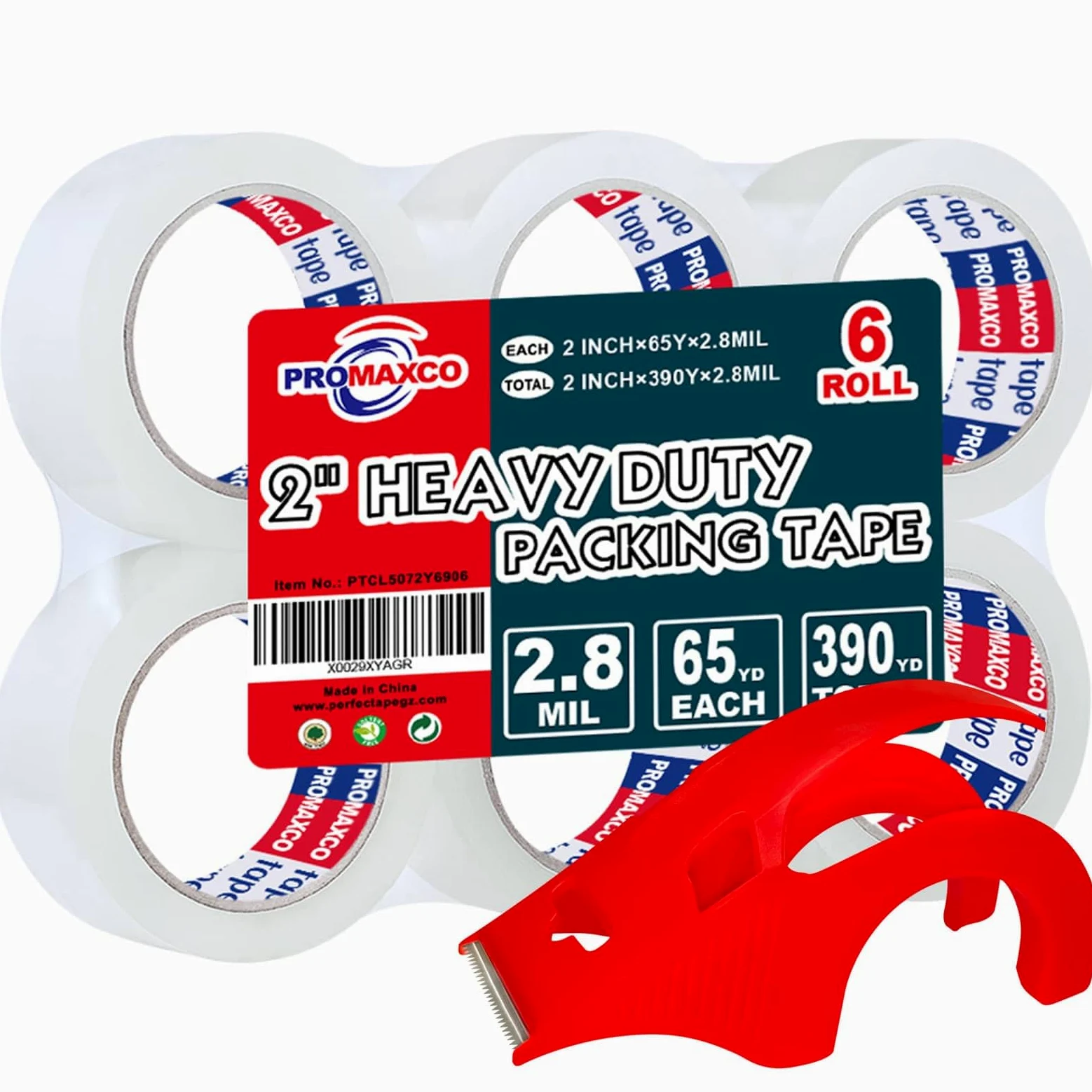 Cinta de embalar de alta resistencia, 6 rollos, total 432Y, transparente, 2.7 mil, verdadero 2 pulgadas x 60 yardas, ultra fuerte, recambio para embalaje y envío