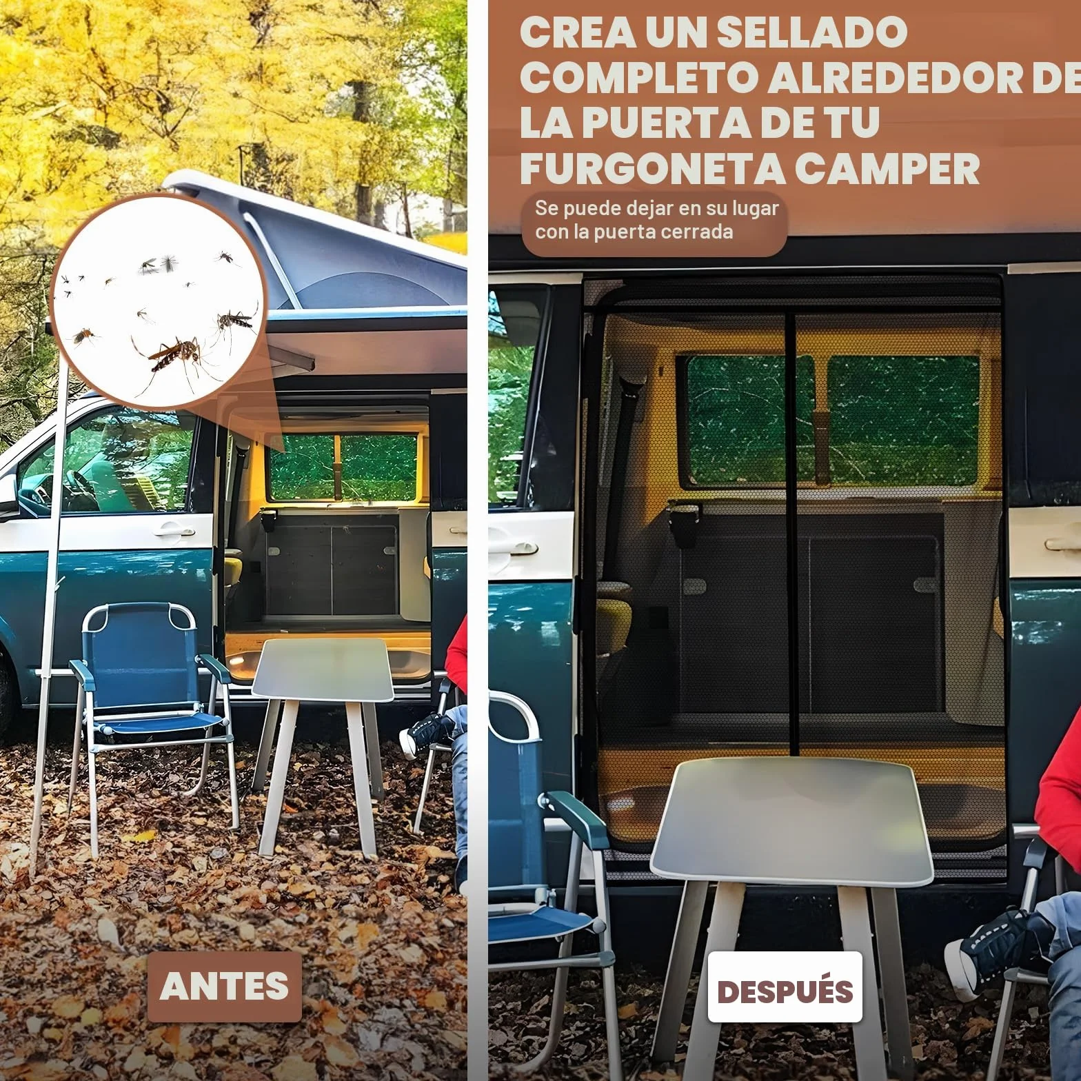 ZATOOTO Mosquitera Magnética para VW T5 T6 para Puerta Corredera - Cortinas Anti-Insectos para Camper Coche Furgonetas - Protección Solar Puerta Lateral Camping
