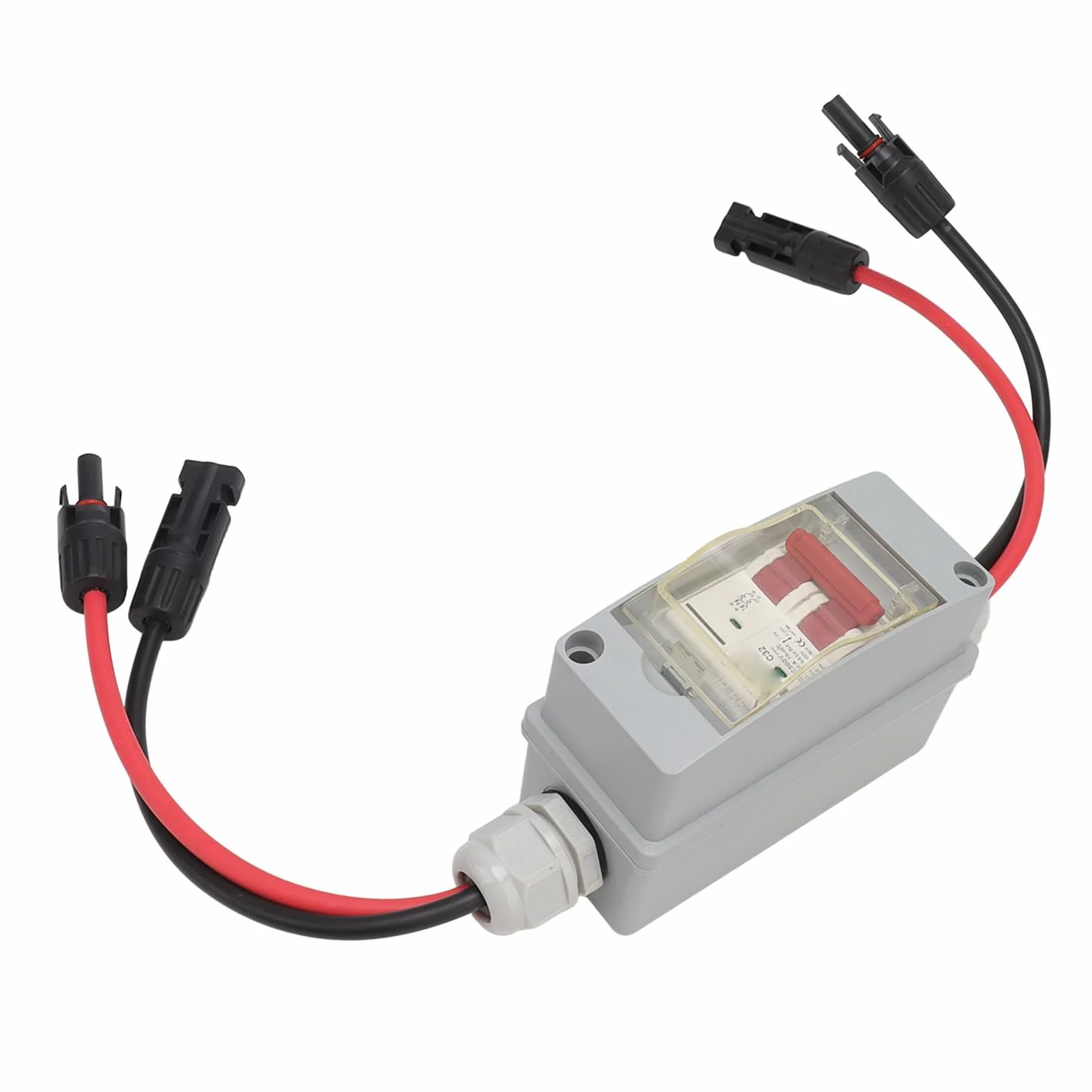 Interruptor aislante PV CC, interruptor de circuito MCB 2P, interruptor de desconexión solar CC de 500 V 32 A, IP65, para solar fotovoltaico, fuera de la red (con cable y conector PV)