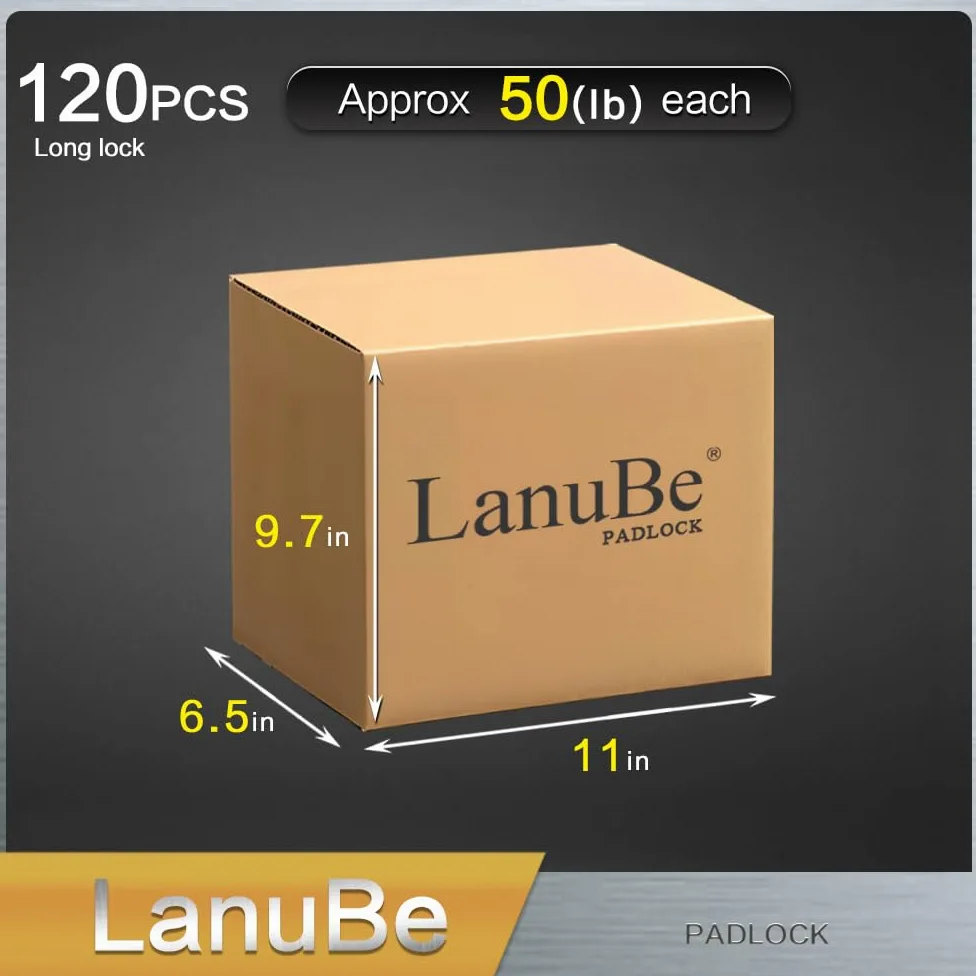 LanuBe Candado laminado con llave (1-9/16 pulgadas, 40 mm), cerraduras iguales con llave, grillete largo, aro de plástico naranja marcado, paquete de 120