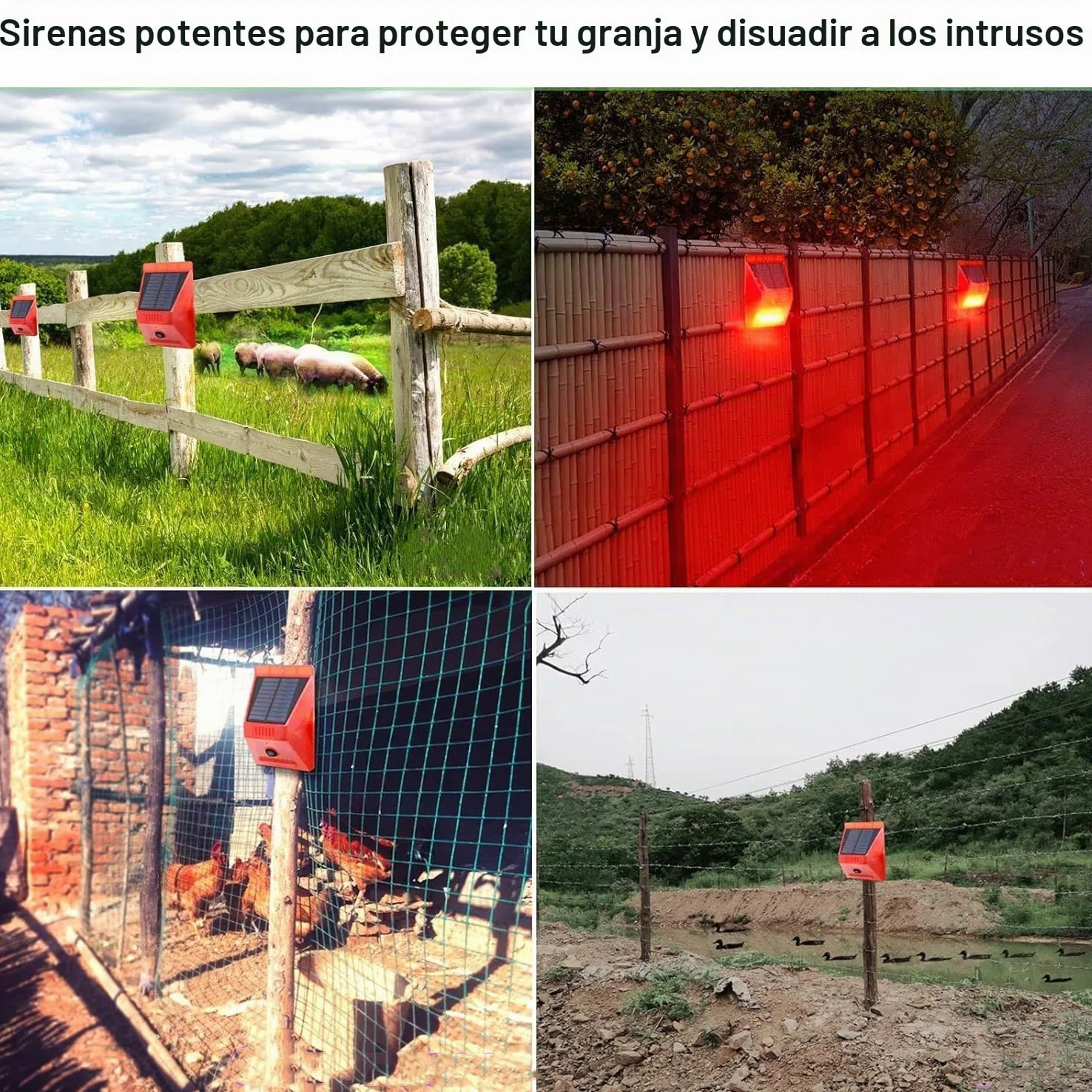 Alarma Solar con Sensor de Movimiento para Exteriores, generador de Ruido de Sirena de 129 dB , 4 Modos de Trabajo,con Control Remoto, para Patio, Granja