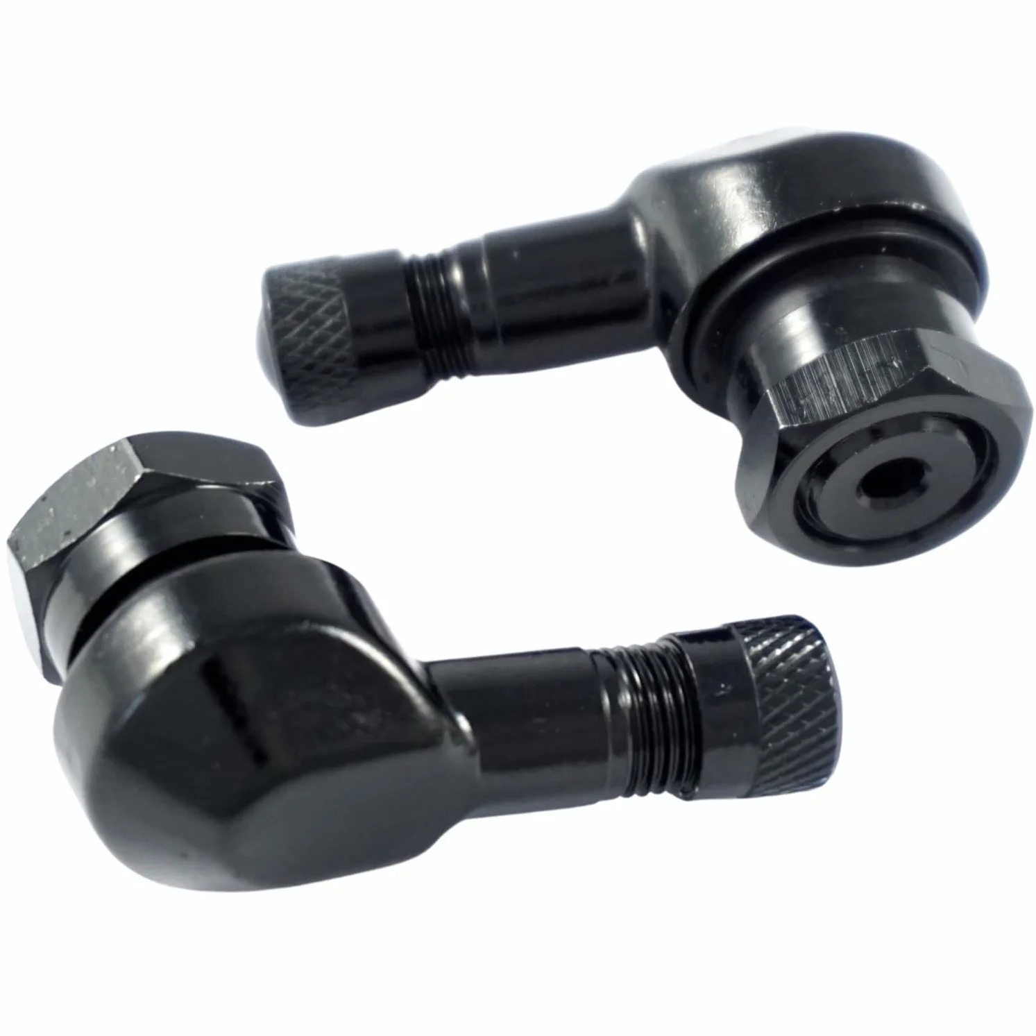 2 válvulas de ángulo de aluminio negras de 11,3 mm