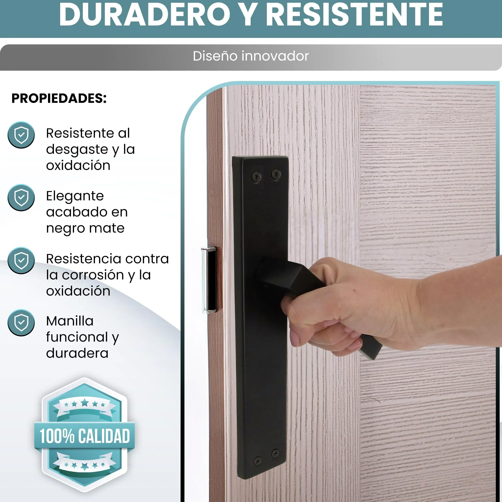 AZERODESIGN-Manetas Puertas Interior Casa-Manillas Puertas Interior Placa Cuadrada-4,5x24,5 cm-Largo Manija de 12 cm-Color Negro Mate-Manivelas Puertas Interior-Material Aluminio