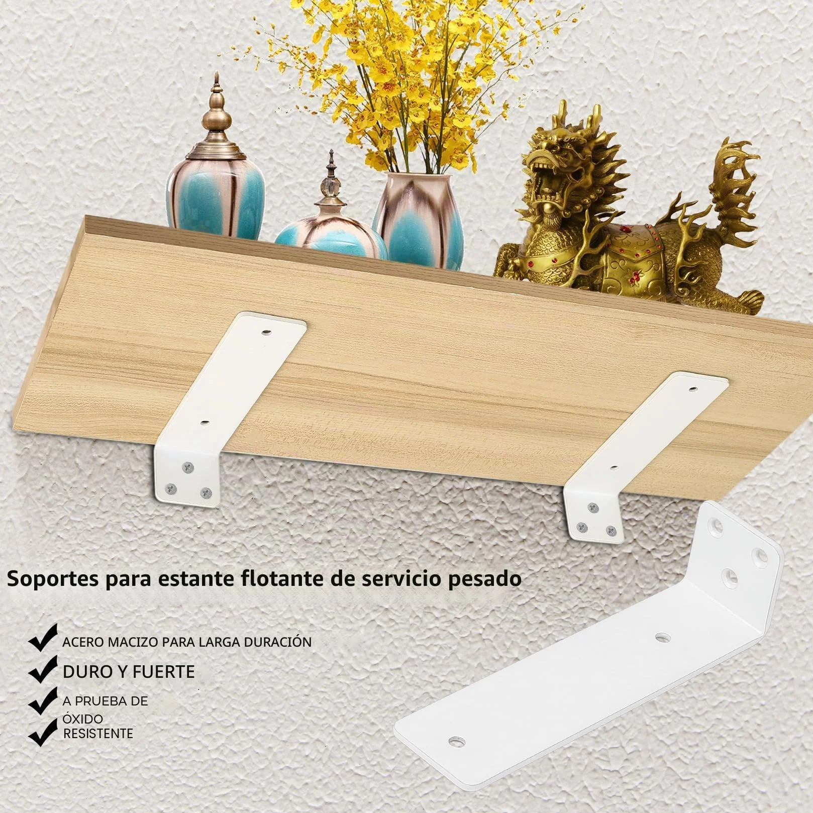 4 Pcs Soporte Estanteria Pared Blanco, 250mm Soporte Baldas Pared Metalica, Soportes para Estanterías,Soportes Flotantes para Estantes, Escuadras para Estanterias, Soporte para Baldas de Madera