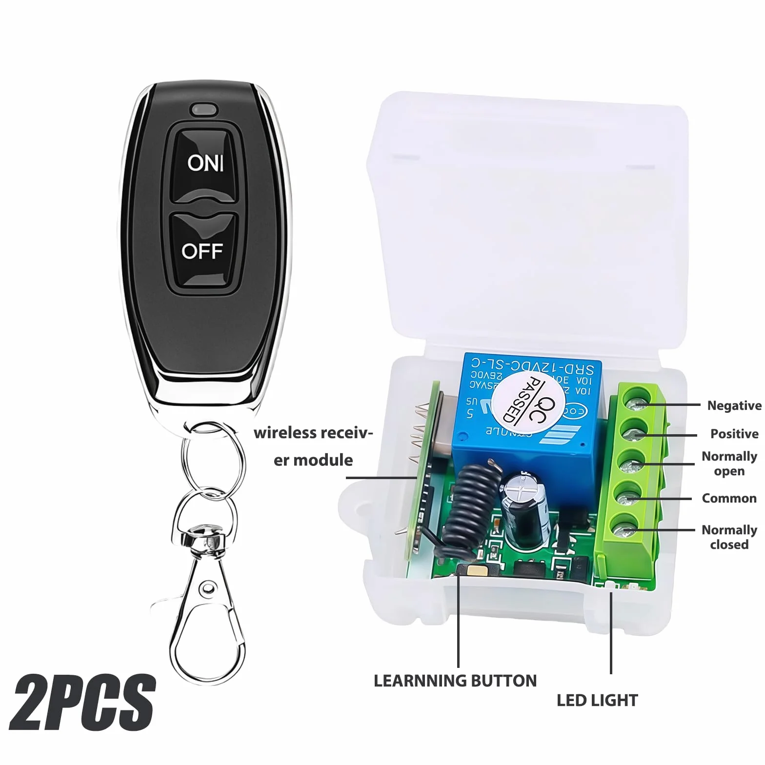 Mando a Distancia Interruptor Inalámbrico 433 MHz 12 V Relé con 2 Transmisores
