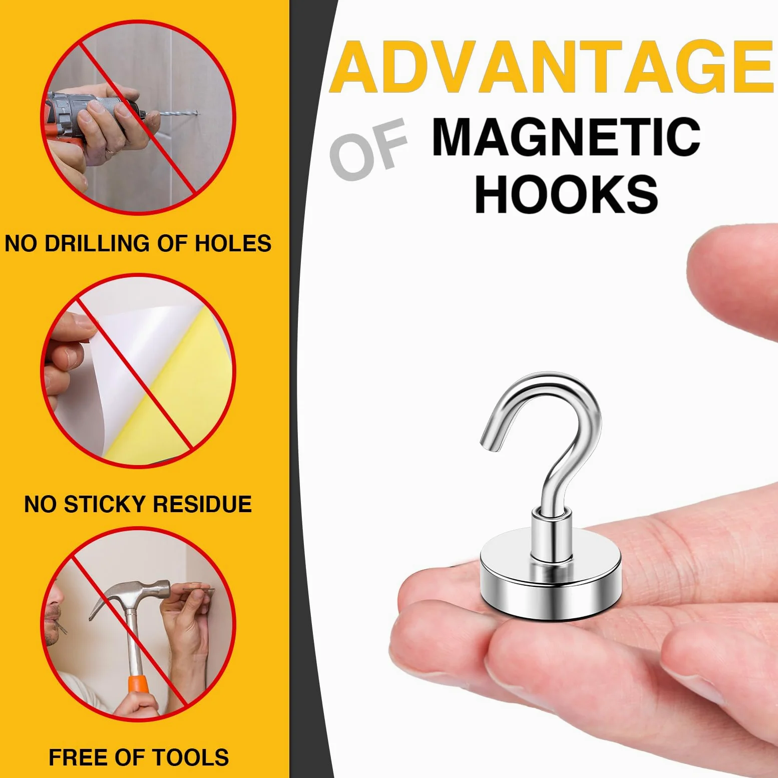 Heavy Duty ganchos magnéticos, fuerte imán de neodimio gancho para hogar, cocina, lugar de trabajo, oficina y garaje, sujeción hasta 12 libras