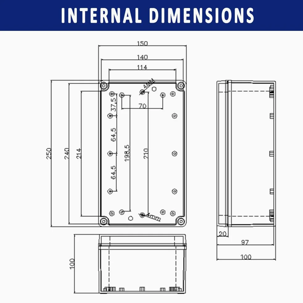SUPERTOOL Caja para proyectos, cubierta de plástico ABS IP67, caja de conexiones electrónica, impermeable, caja de instrumentos DIY (1 unidad, 250 x 150 x 100 mm)