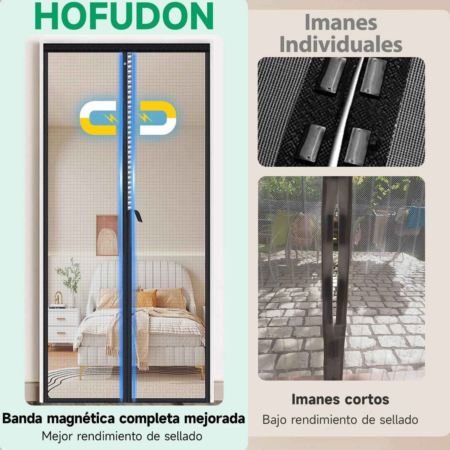 Mosquitera Puerta Magnetica, 90x210cm Cierre Magnético Completo, Sin Huecos, Fibra de Vidrio, Protección Contra Insectos, Imán sin Necesidad de Taladrar, Resistente a la Rotura, Resistente