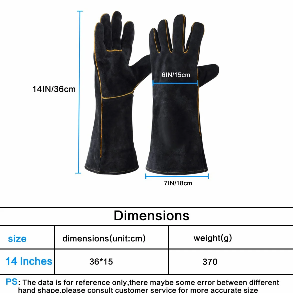 Guantes de Soldadura Cuero para Barbacoas , Guantes para Quemador de Madera Alta Temperatura Guantes de Seguridad