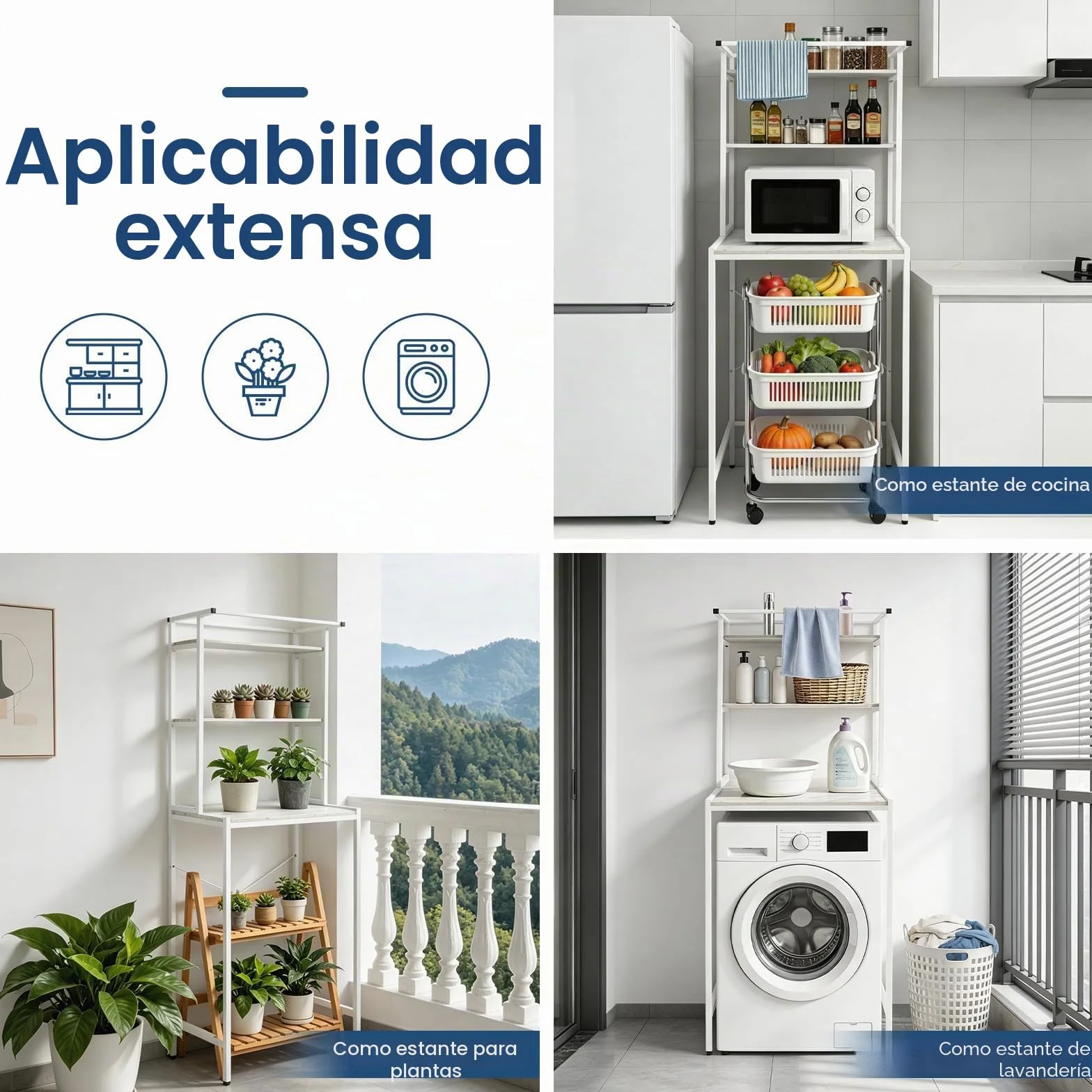 Estantería para lavadora de 3 niveles, armario ahorra espacio sobre lavadora, estante multifuncional para baño
