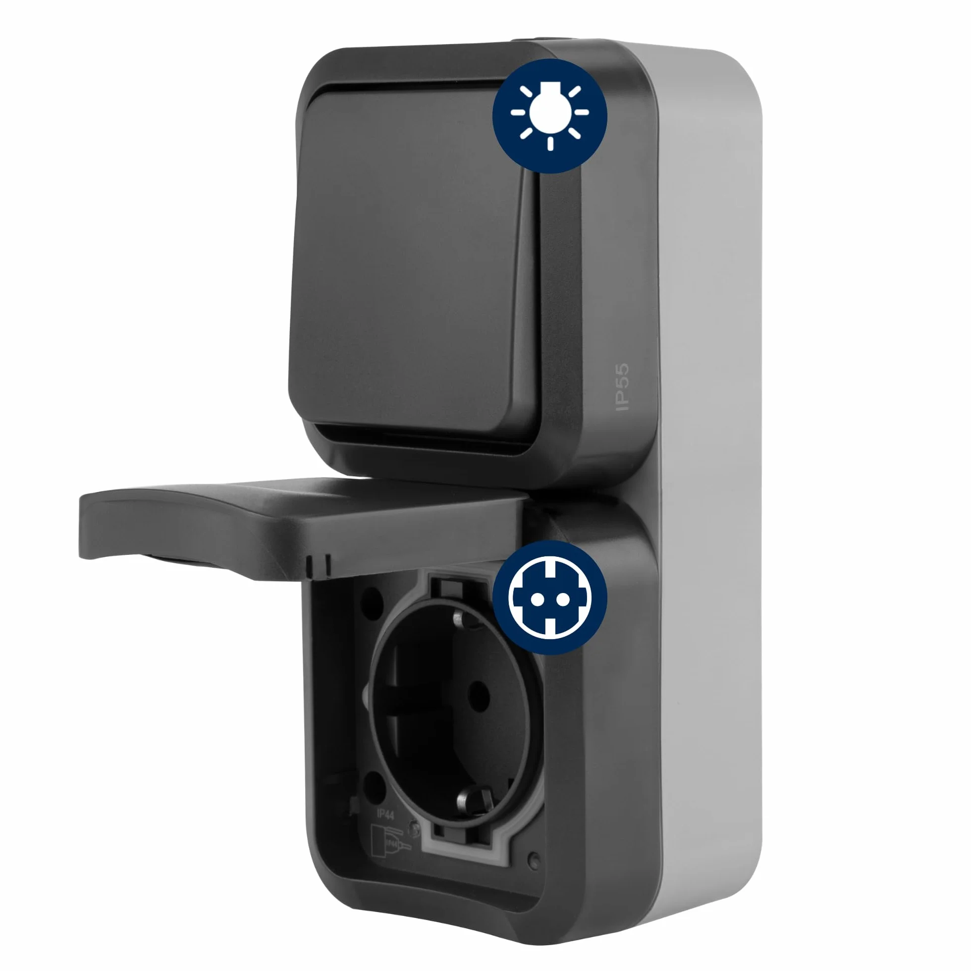 REV 0004860400 AquaStorm Socket - Interruptor A/W Combi, IP55, montaje en superficie, vertical, antracita